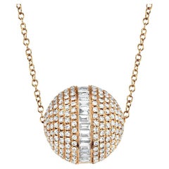 Ball Shape 1.60 Carat Round Baguette Diamond Rose Gold Pendant Necklace
