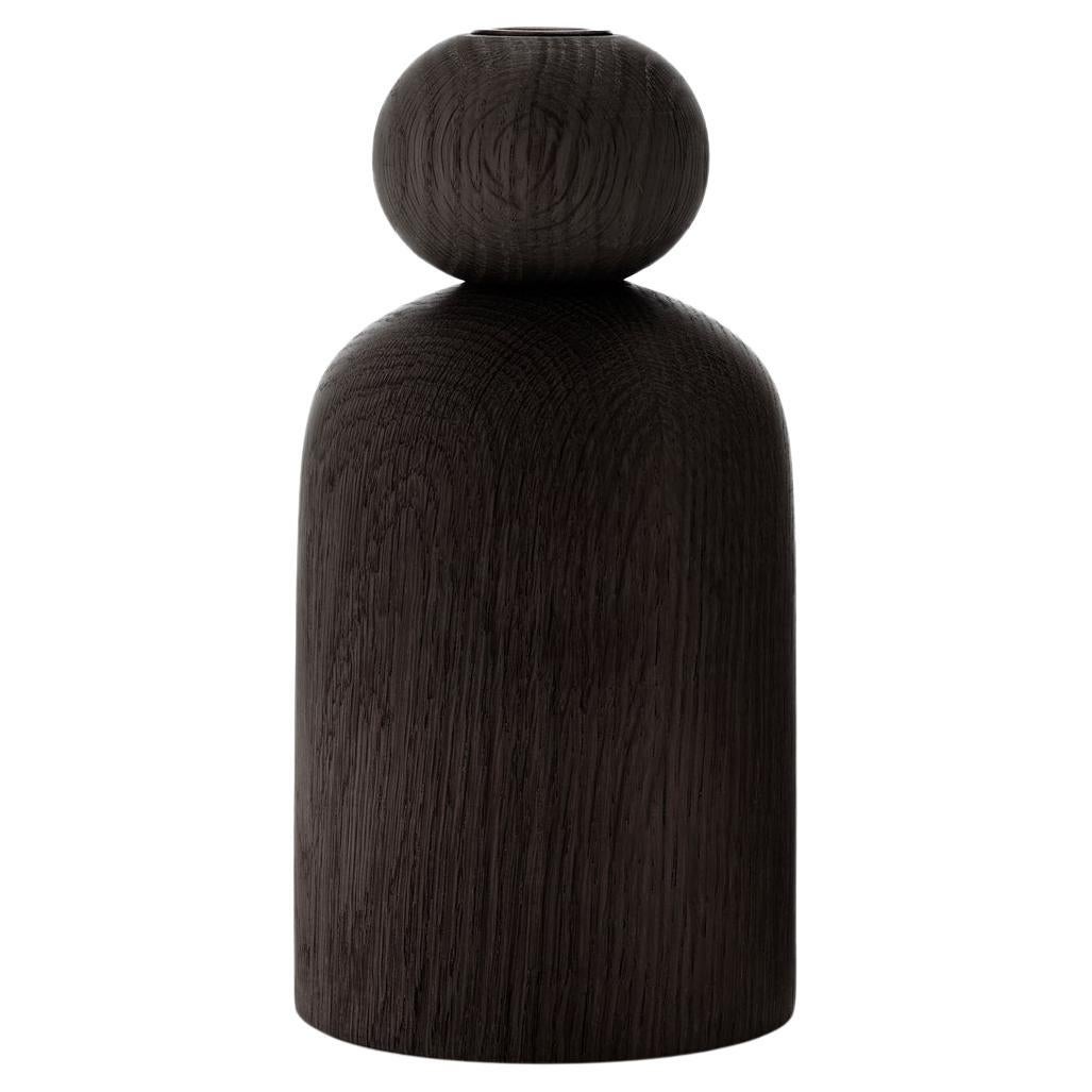 Ball Shape Black Stained Oak Vase by Applicata For Sale