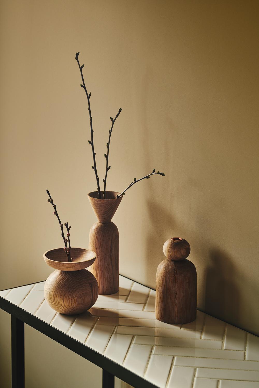 Danish Ball Shape Oak Vase by Applicata For Sale