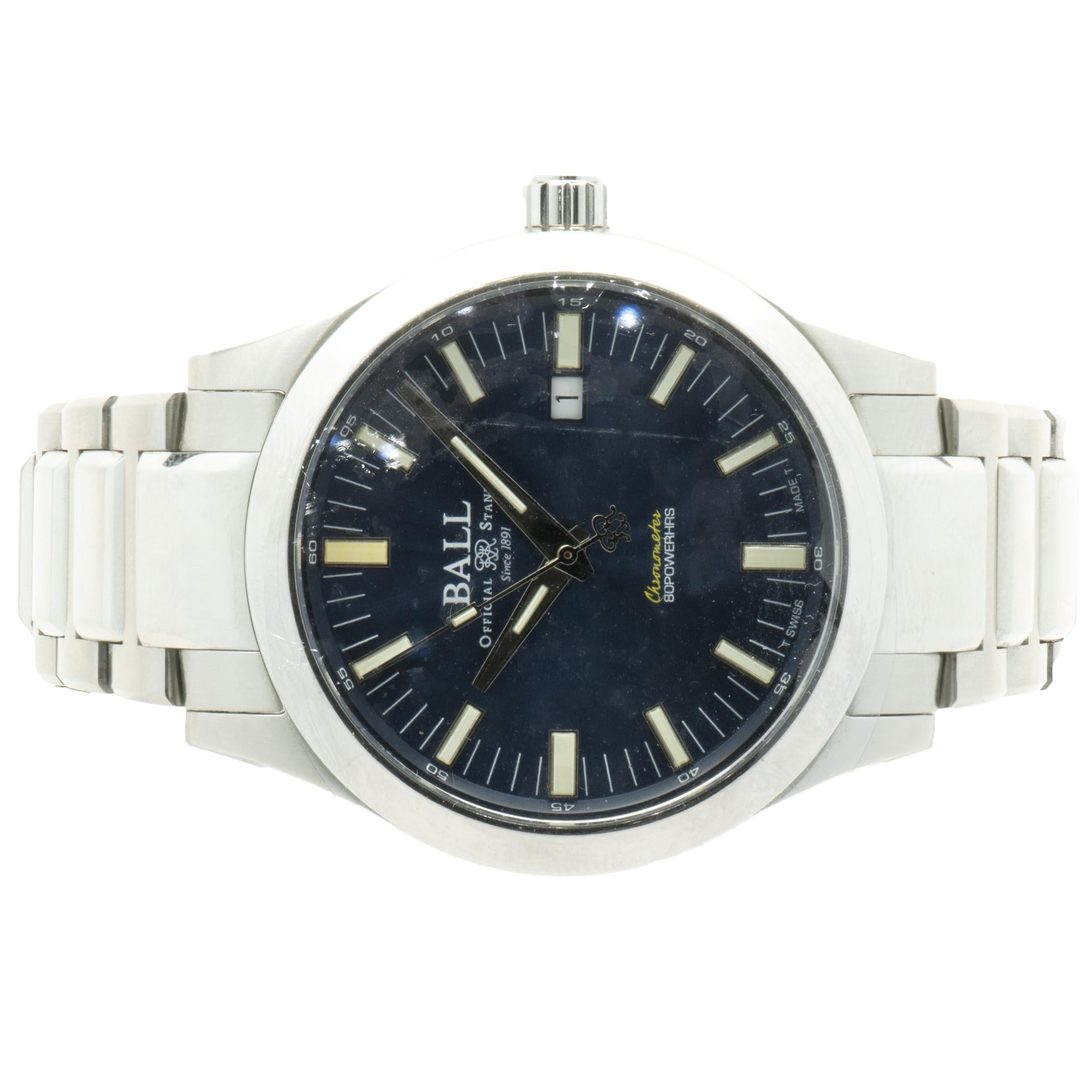 Movement: automatic 
Function:  hours, minutes, seconds, date
Case: 43mm round stainless steel, anti-reflective sapphire crystal, screw-down crown, stainless steel bracelet, deployment clasp
Dial: blue stick
Serial: 3801XXX
Reference: