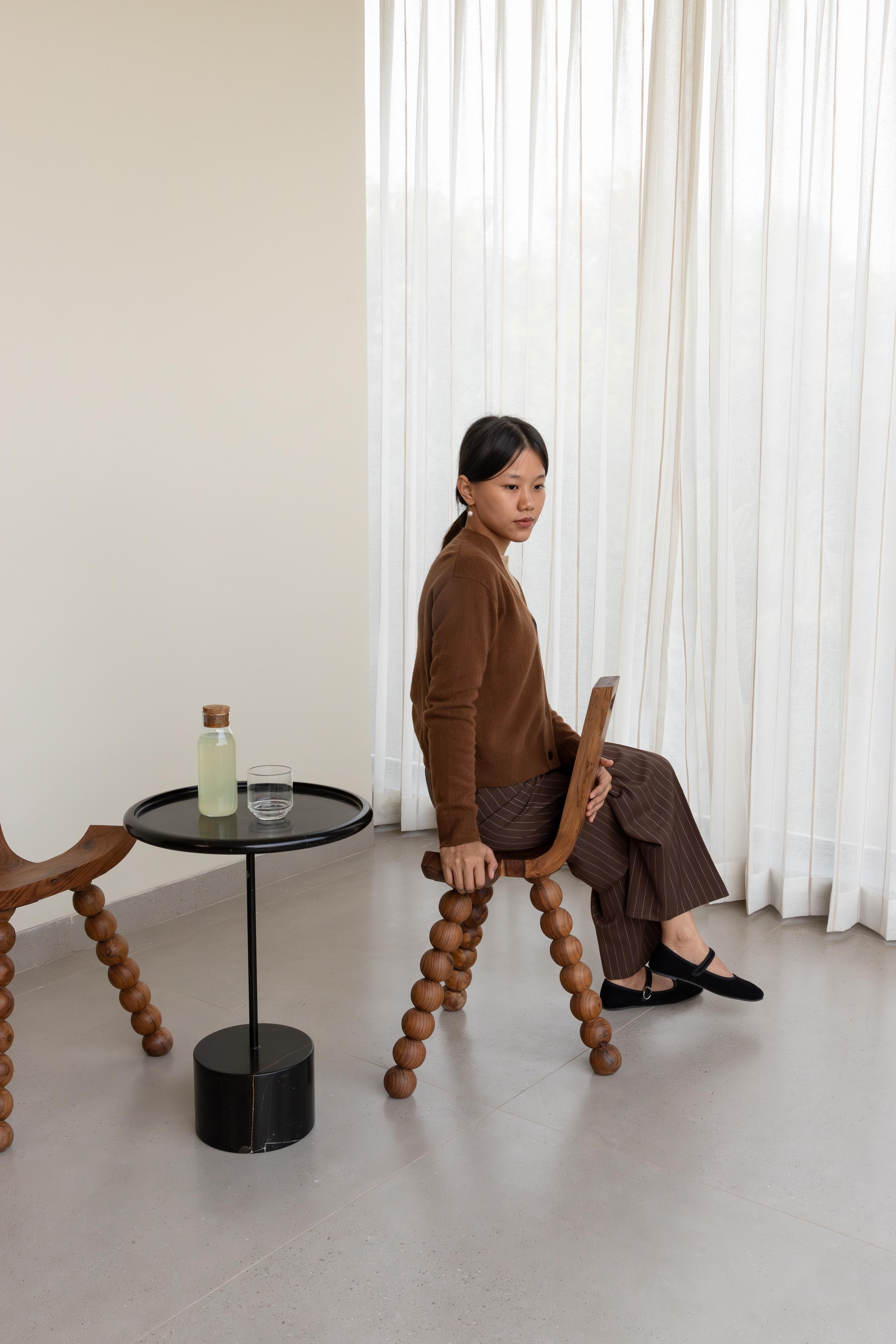 Objectry Ball Tripod Chair Wooden Sphere‑Joint Legs, Minimalist Modern Seating For Sale 3