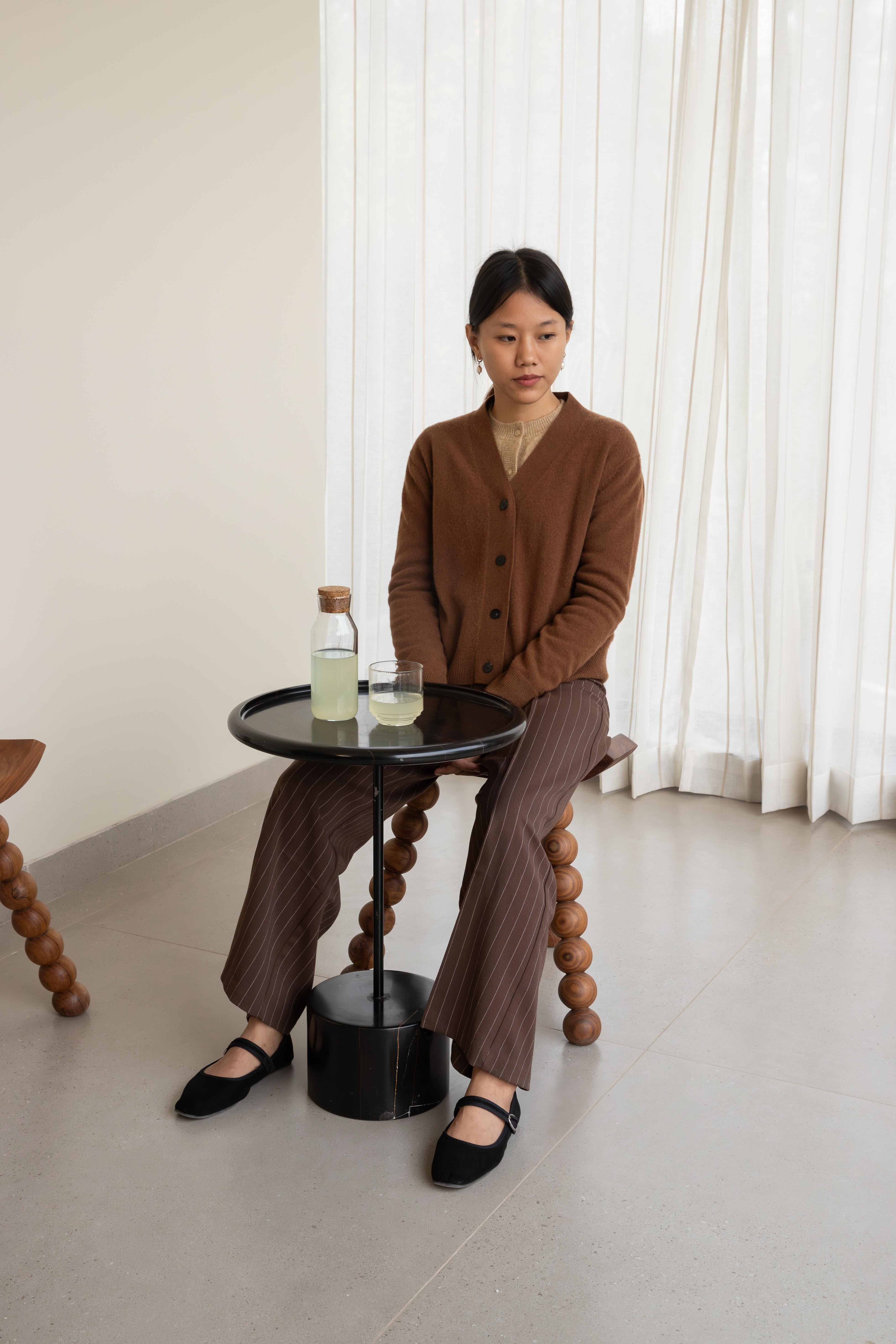 Objectry Ball Tripod Chair Wooden Sphere‑Joint Legs, Minimalist Modern Seating For Sale 4