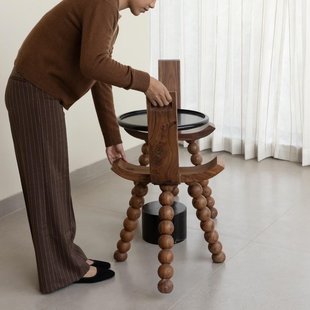 Other Objectry Ball Tripod Chair Wooden Sphere‑Joint Legs, Minimalist Modern Seating For Sale