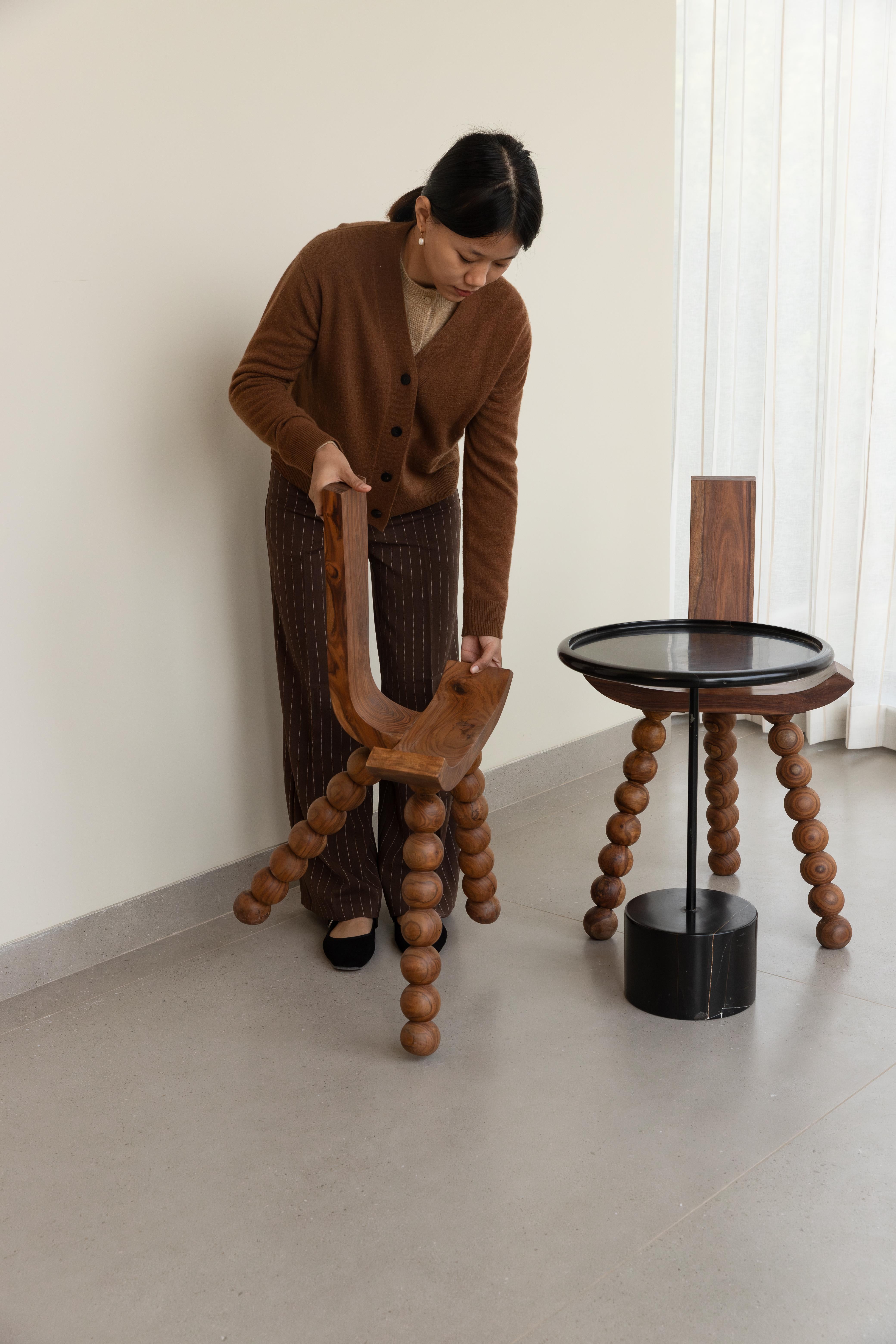 Contemporary Objectry Ball Tripod Chair Wooden Sphere‑Joint Legs, Minimalist Modern Seating For Sale