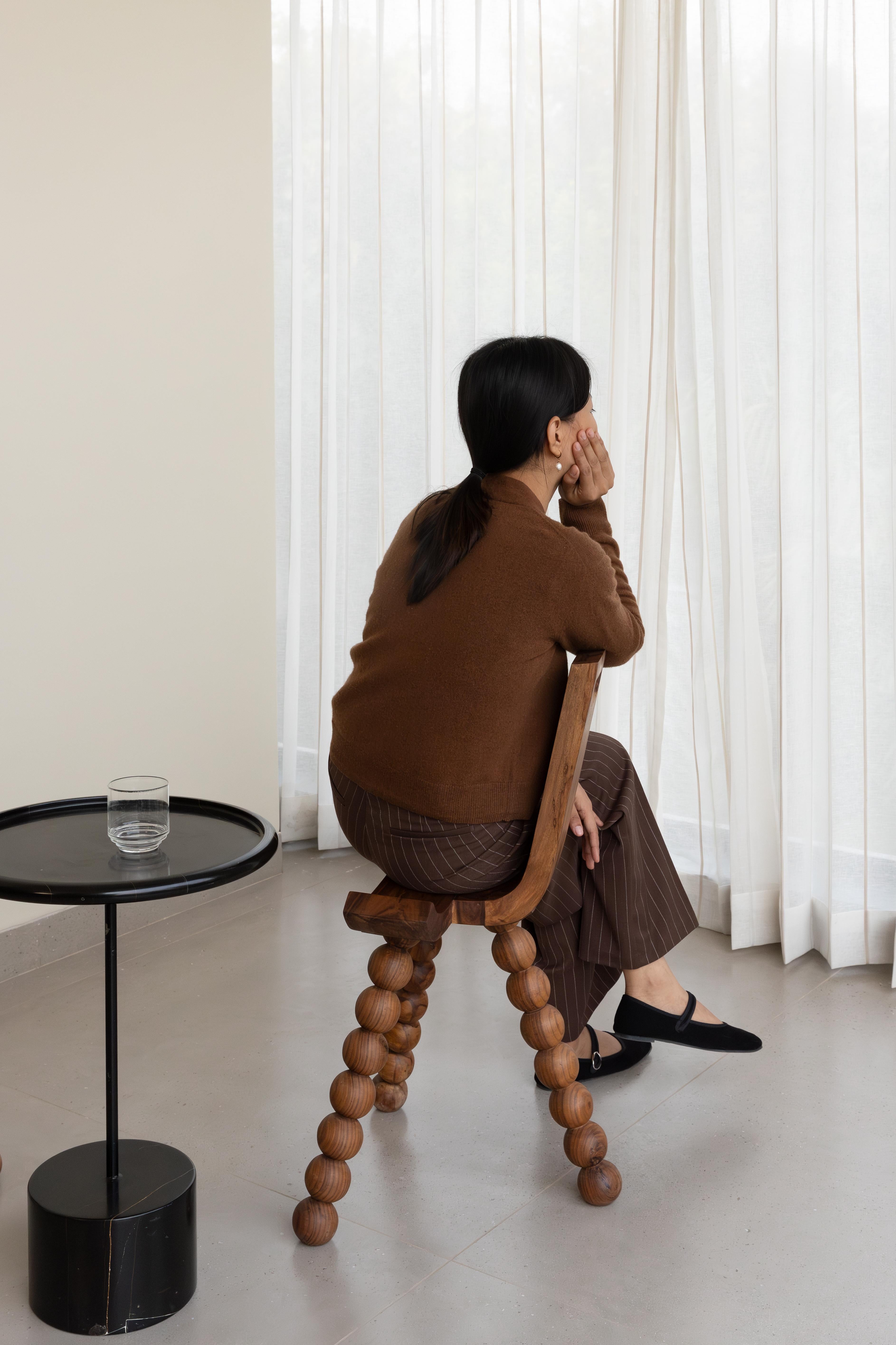 Objectry Ball Tripod Chair Wooden Sphere‑Joint Legs, Minimalist Modern Seating For Sale 2