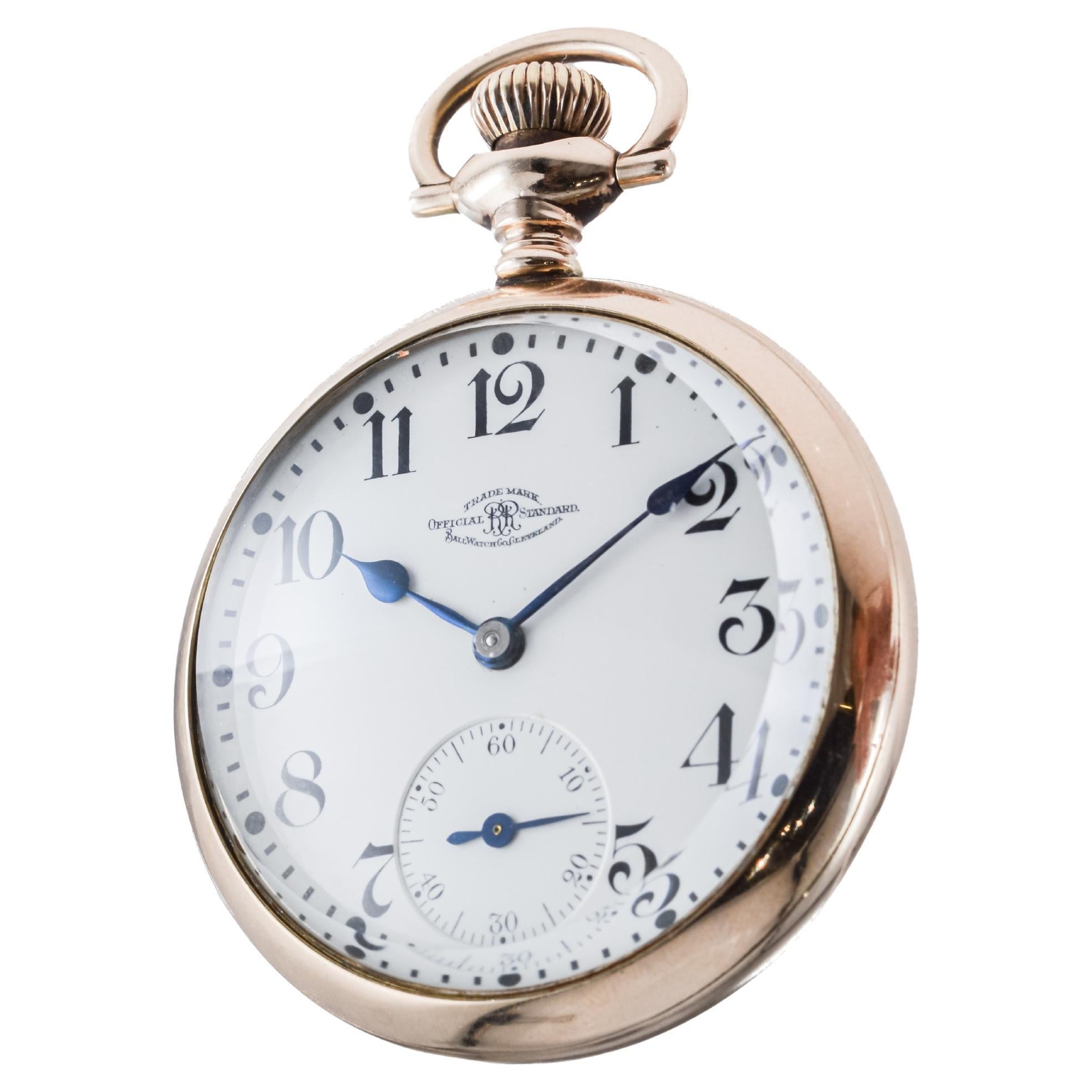 Ball Watch Co. Open Faced Railroad Pocket Watch circa  1920 For Sale 5