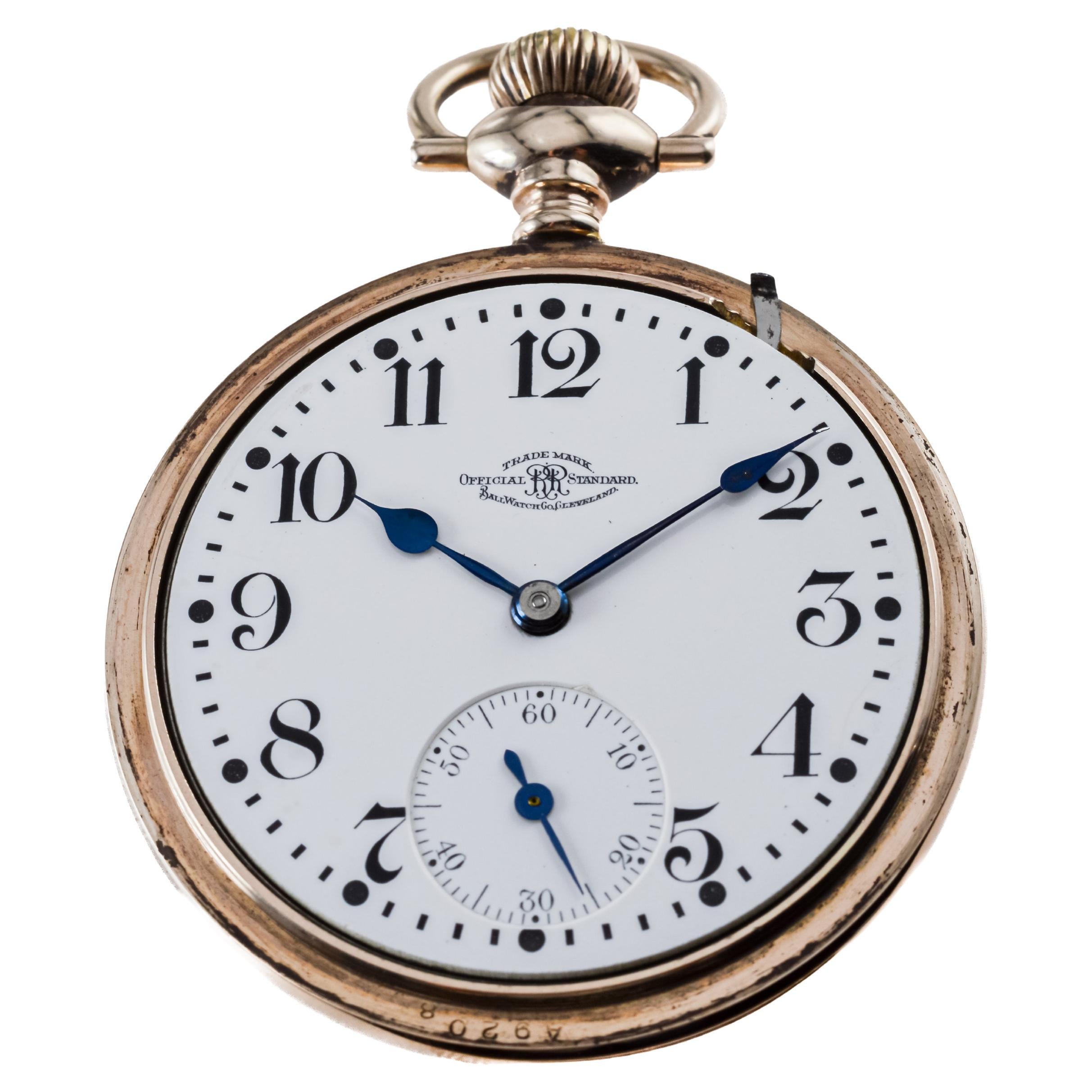Ball Watch Co. Open Faced Railroad Pocket Watch circa  1920 For Sale 6