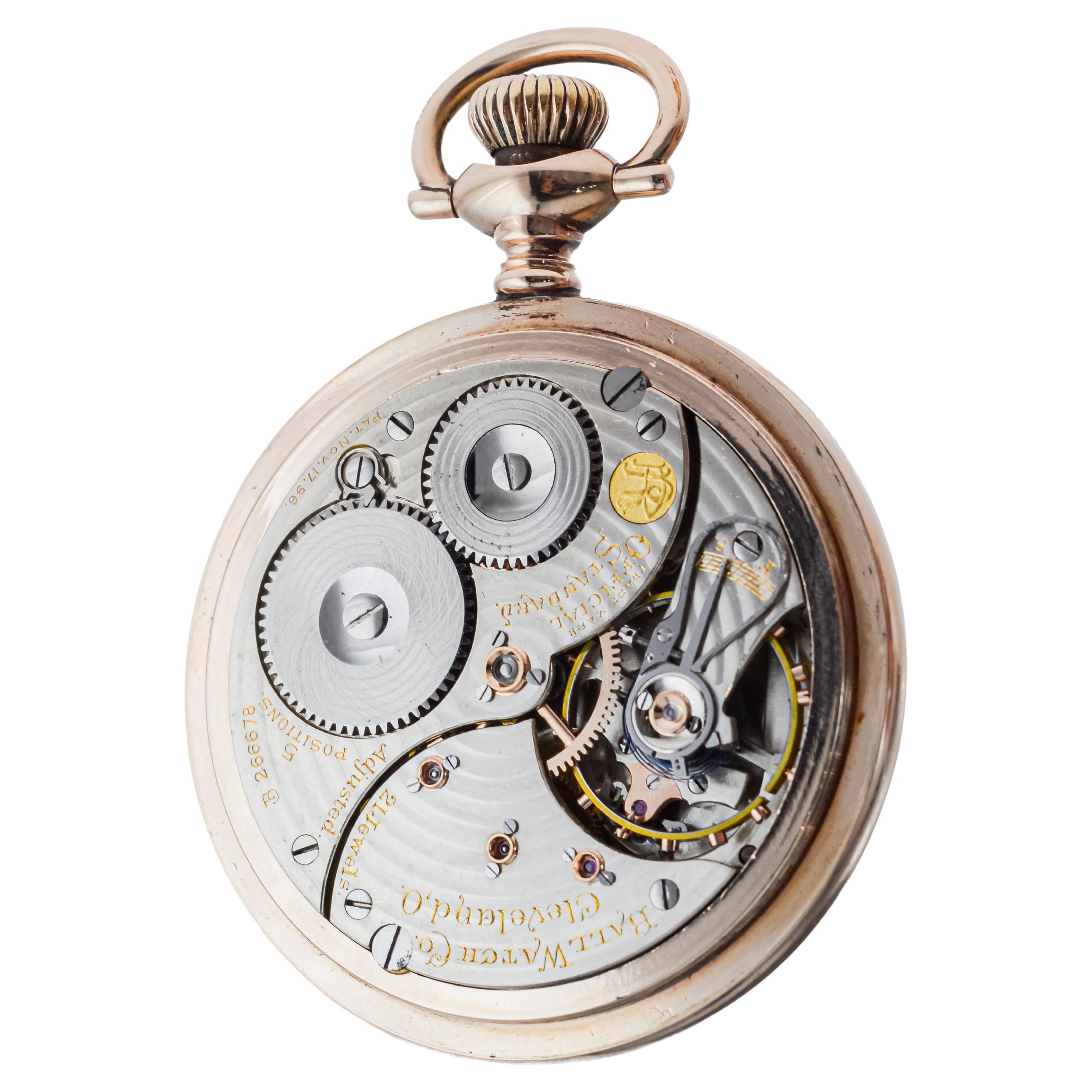 Ball Watch Co. Open Faced Railroad Pocket Watch circa  1920 For Sale 11