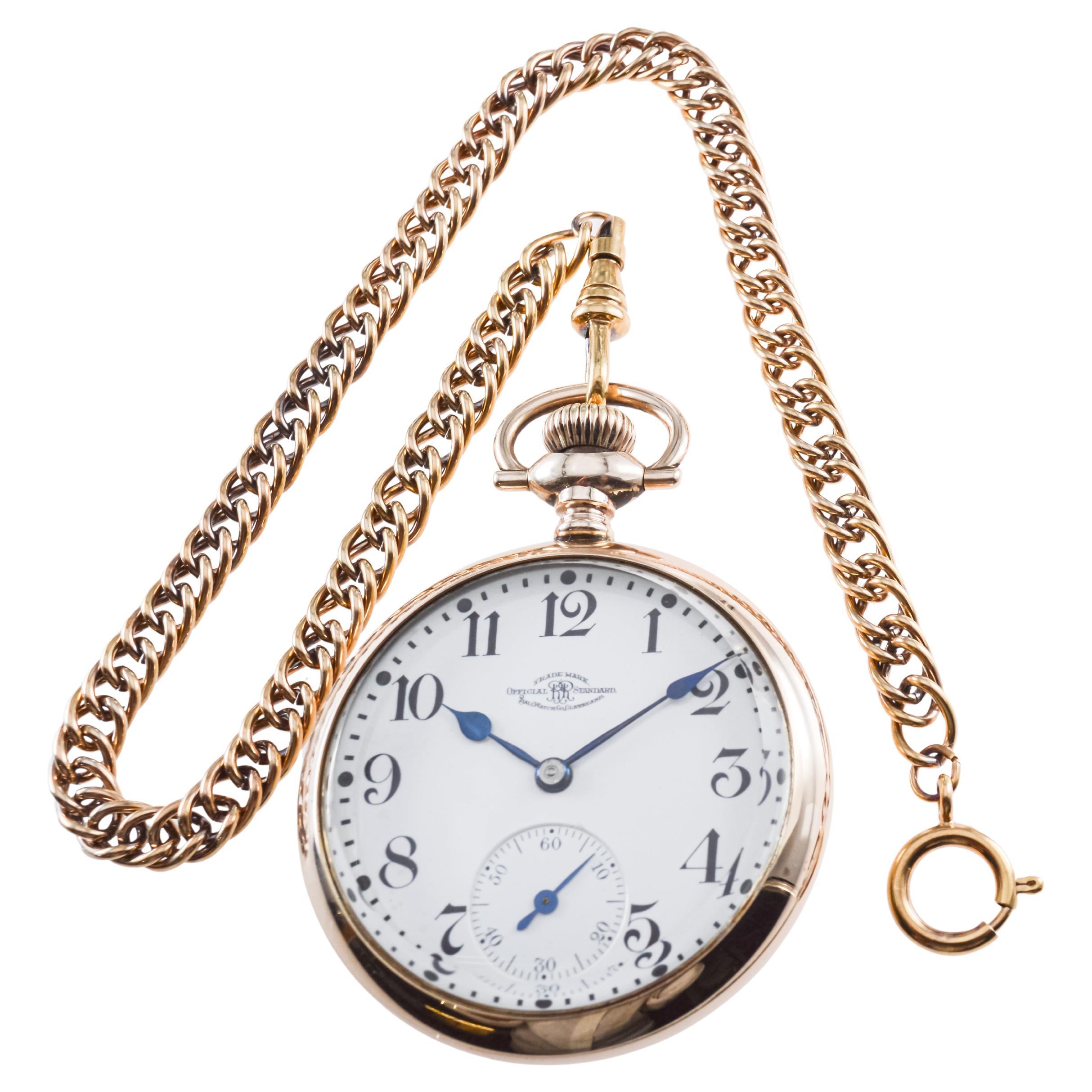 Art Deco Ball Watch Co. Open Faced Railroad Pocket Watch circa  1920 For Sale