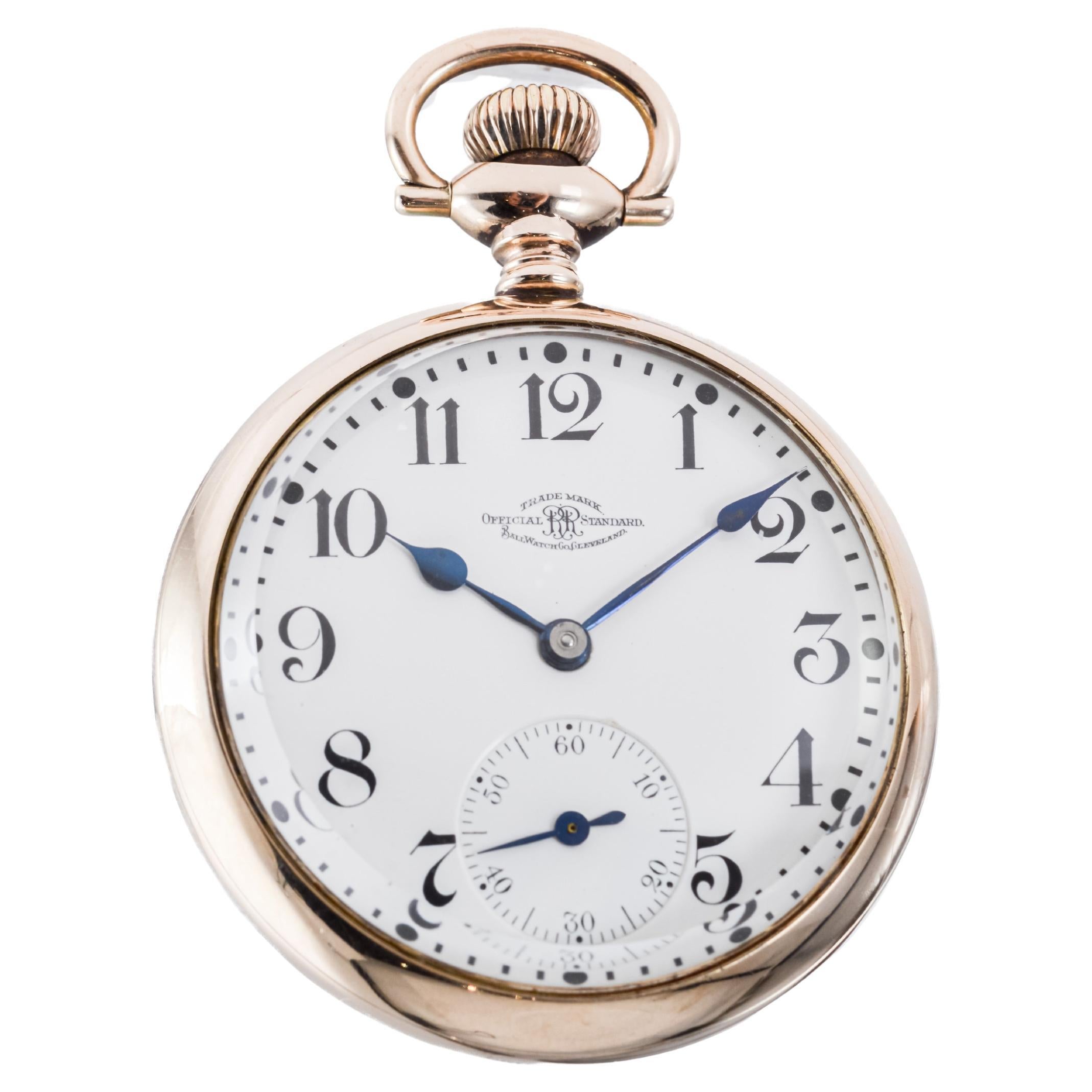 Ball Watch Co. Open Faced Railroad Pocket Watch circa  1920 For Sale 1