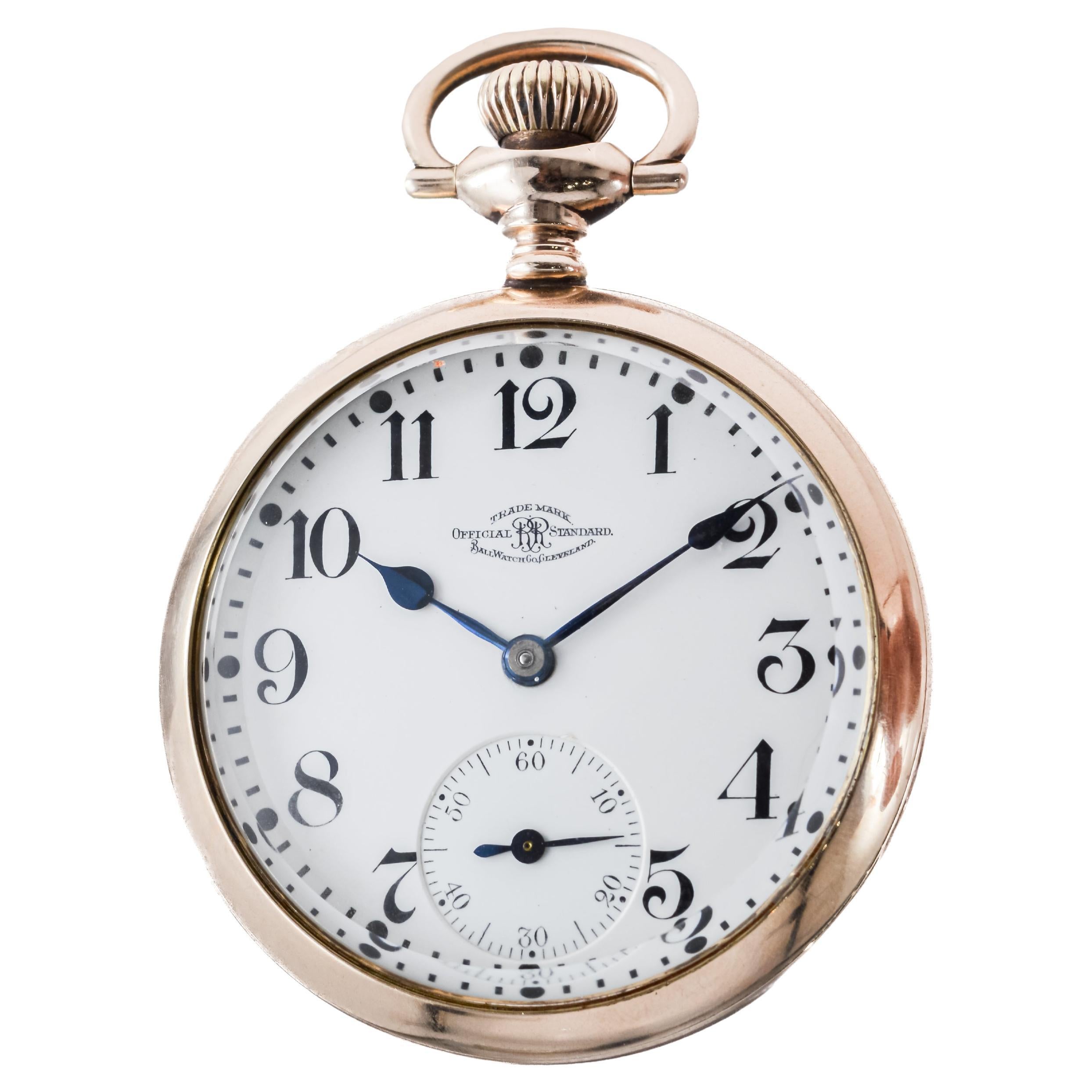 Ball Watch Co. Open Faced Railroad Pocket Watch circa  1920 For Sale 4