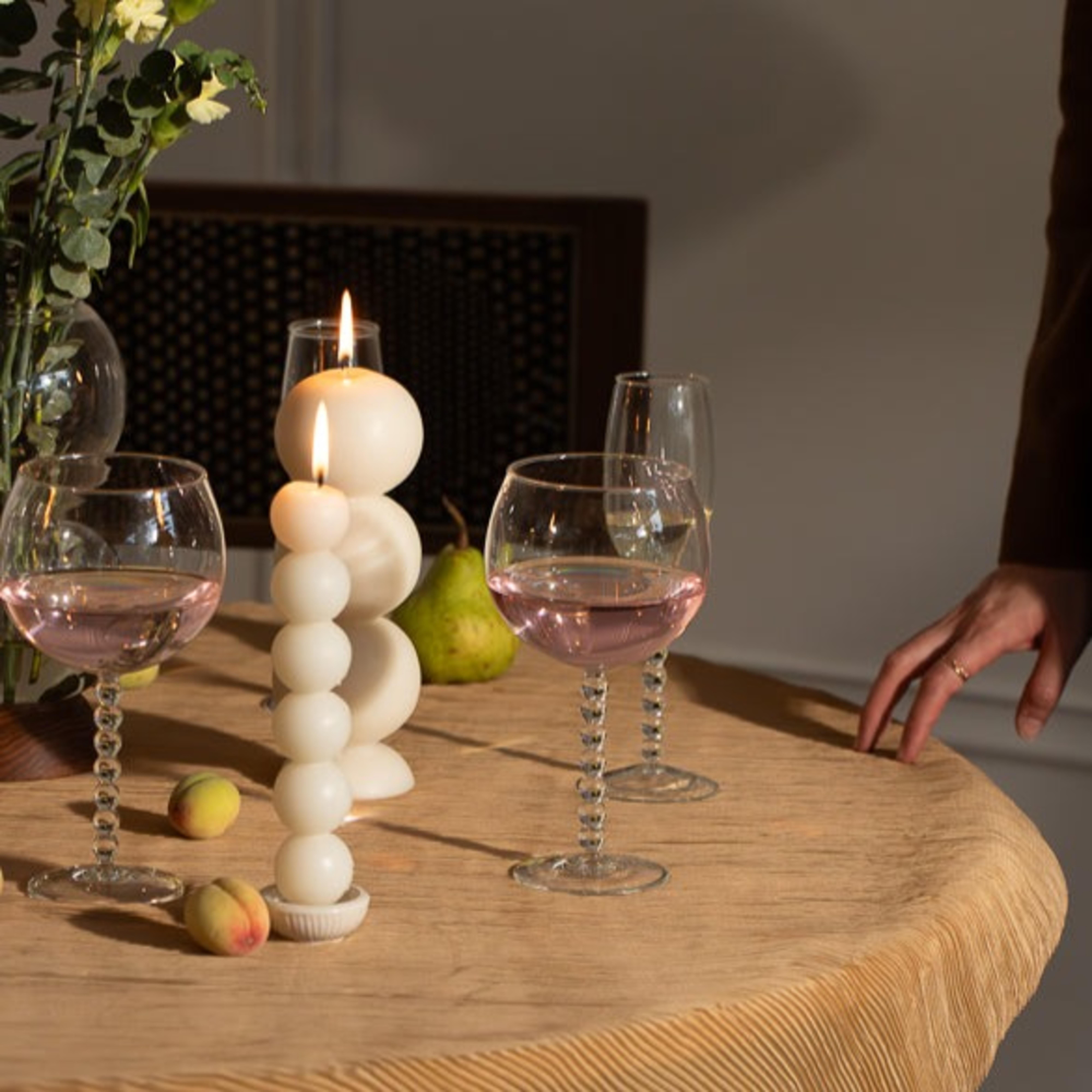 Indian Set of 2 Objectry Ball Wine Goblets – Transparent Glass, 3″ × 8″, Hand‑Blown For Sale