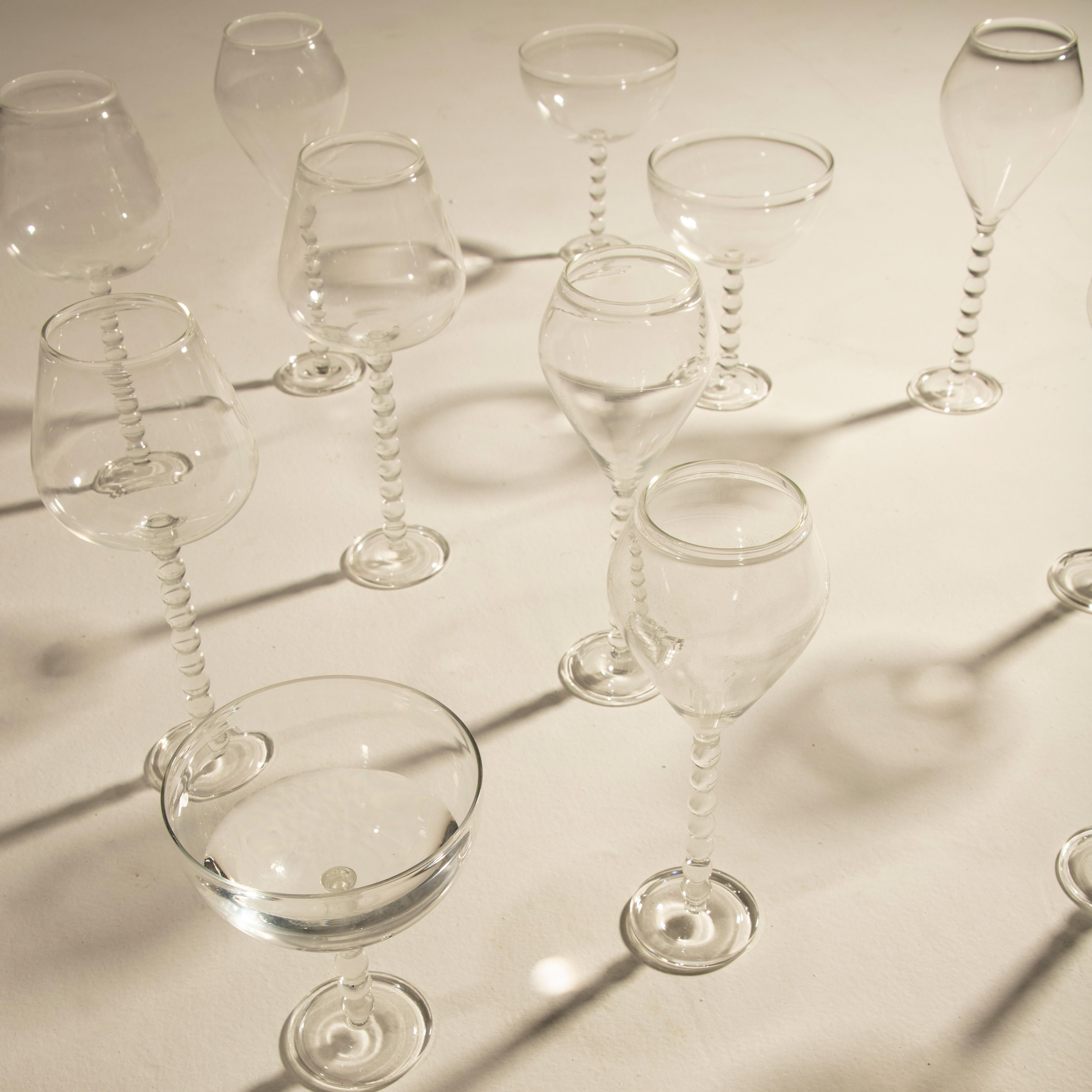 Set of 2 Objectry Ball Wine Goblets – Transparent Glass, 3″ × 8″, Hand‑Blown In New Condition For Sale In New Delhi, IN