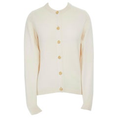 BALLANTYNE 100% pure cashmere cream gold-tone button cardigan sweater M