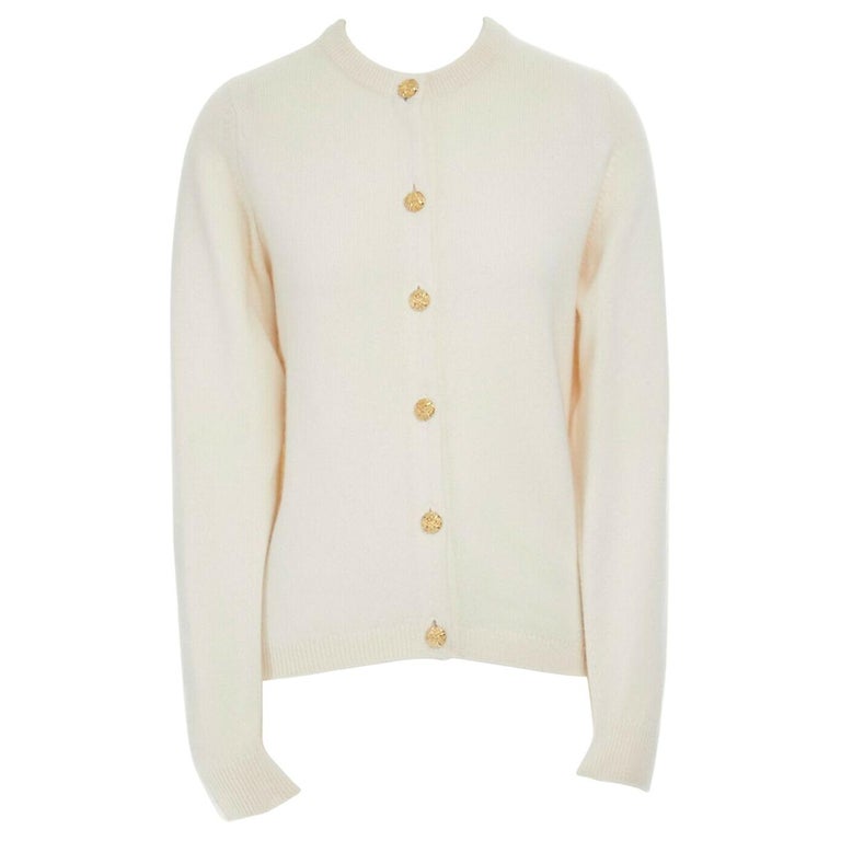 BALLANTYNE 100% pure cashmere cream gold-tone button cardigan sweater M ...