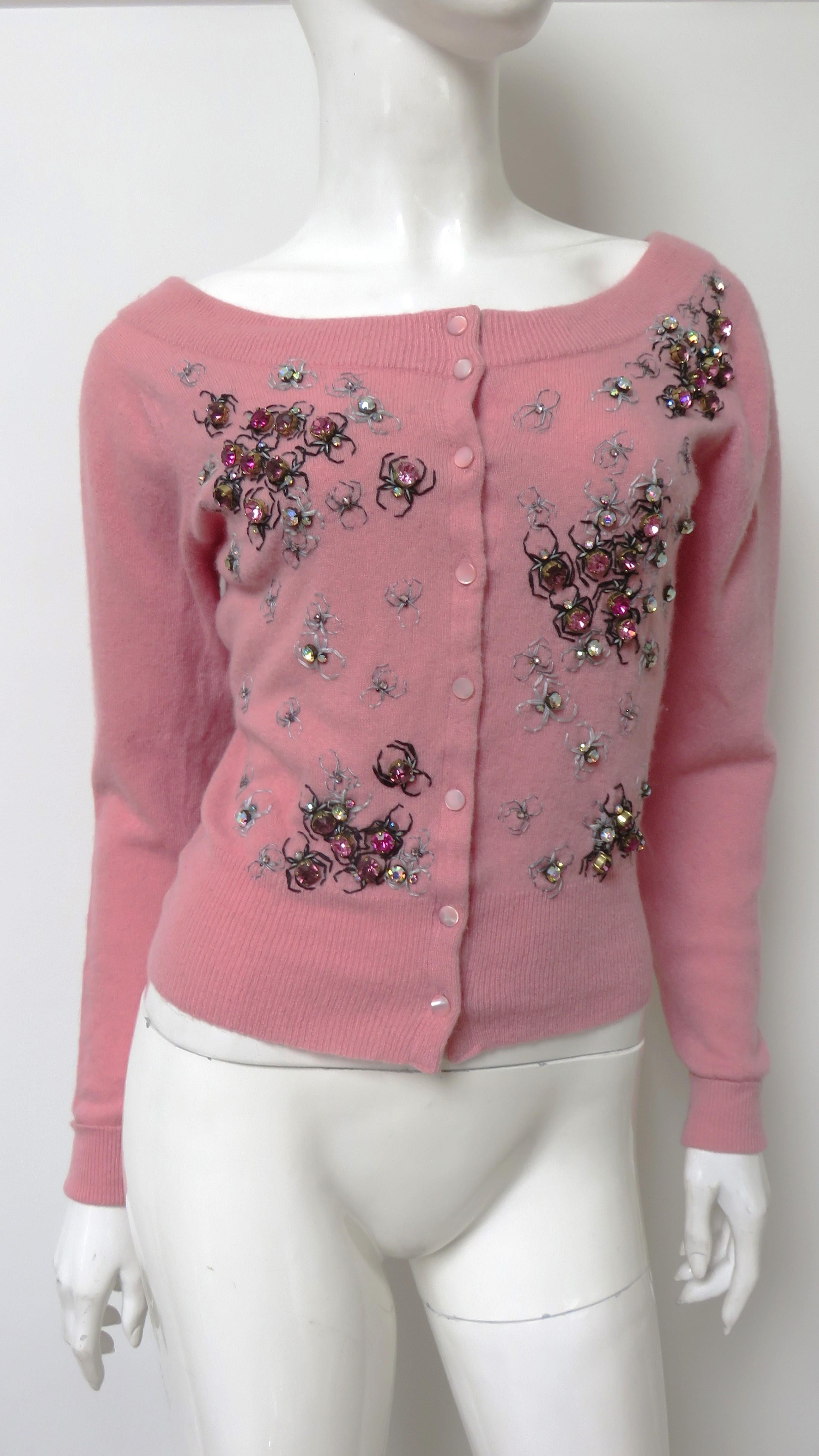 Ballantyne Cashmere Ladybug Sweater 1950s In Good Condition For Sale In Water Mill, NY