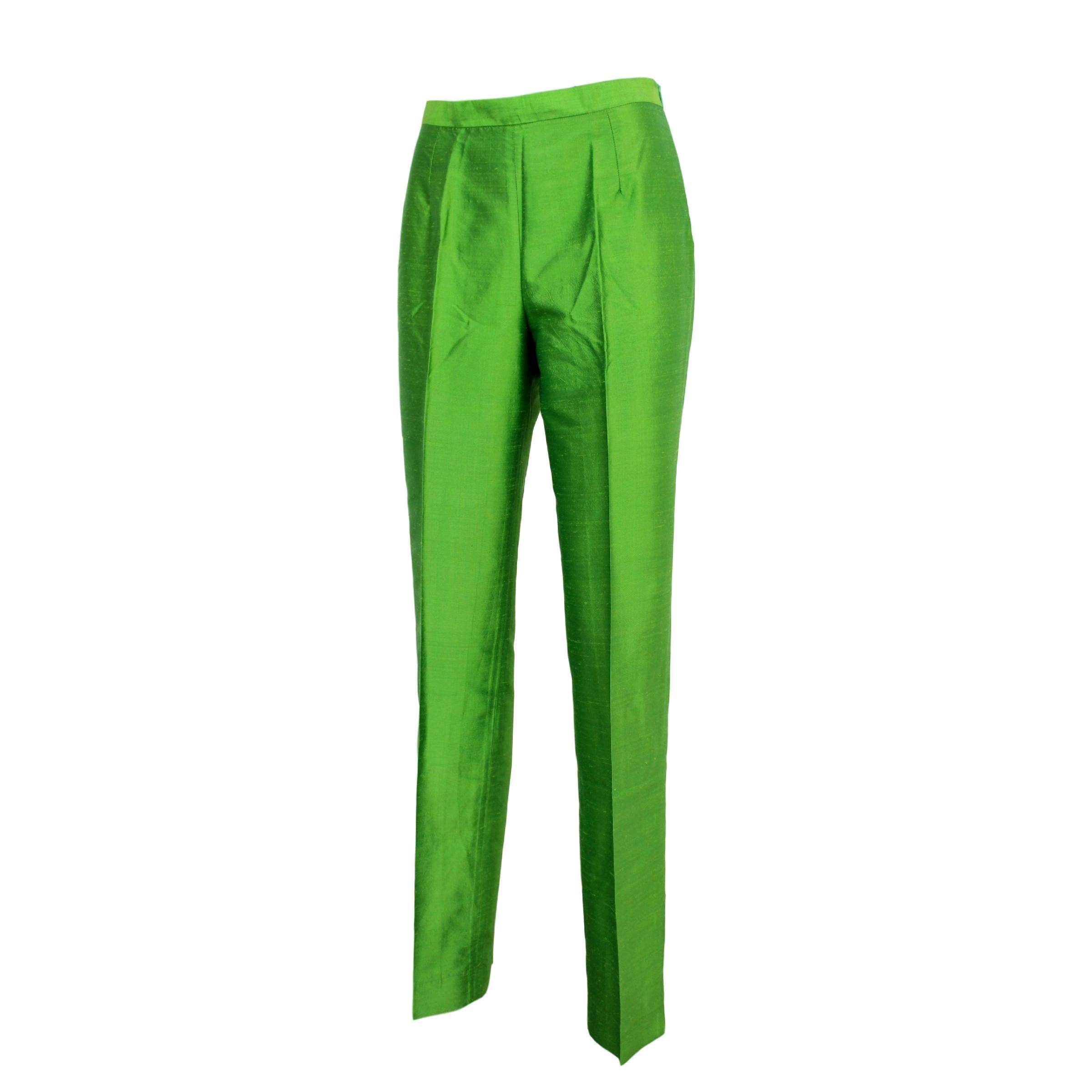 Ballantyne Emerald Green Silk Evening Trousers Size 8 1990s  In New Condition In Brindisi, Bt