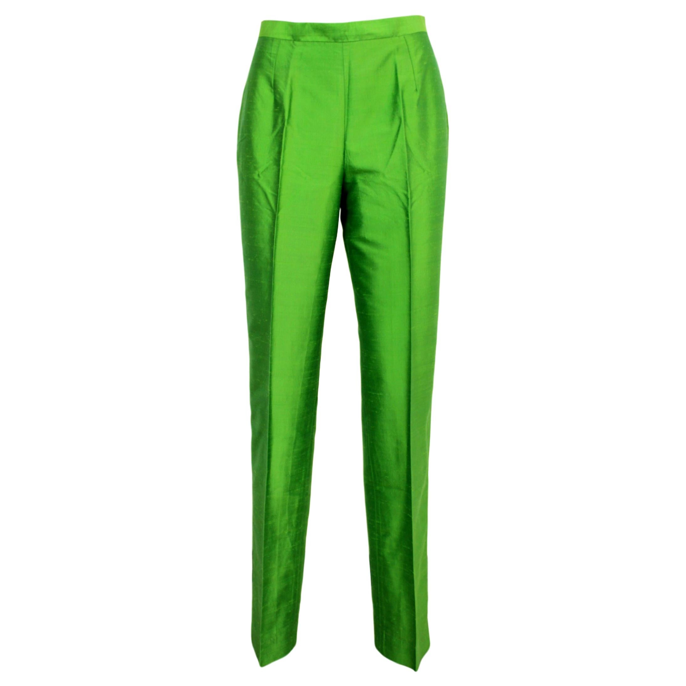 Ballantyne Emerald Green Silk Evening Trousers Size 8 1990s 