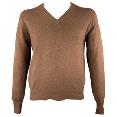 BALLANTYNE Size M Brown Solid Cashmere V-Neck Pullover