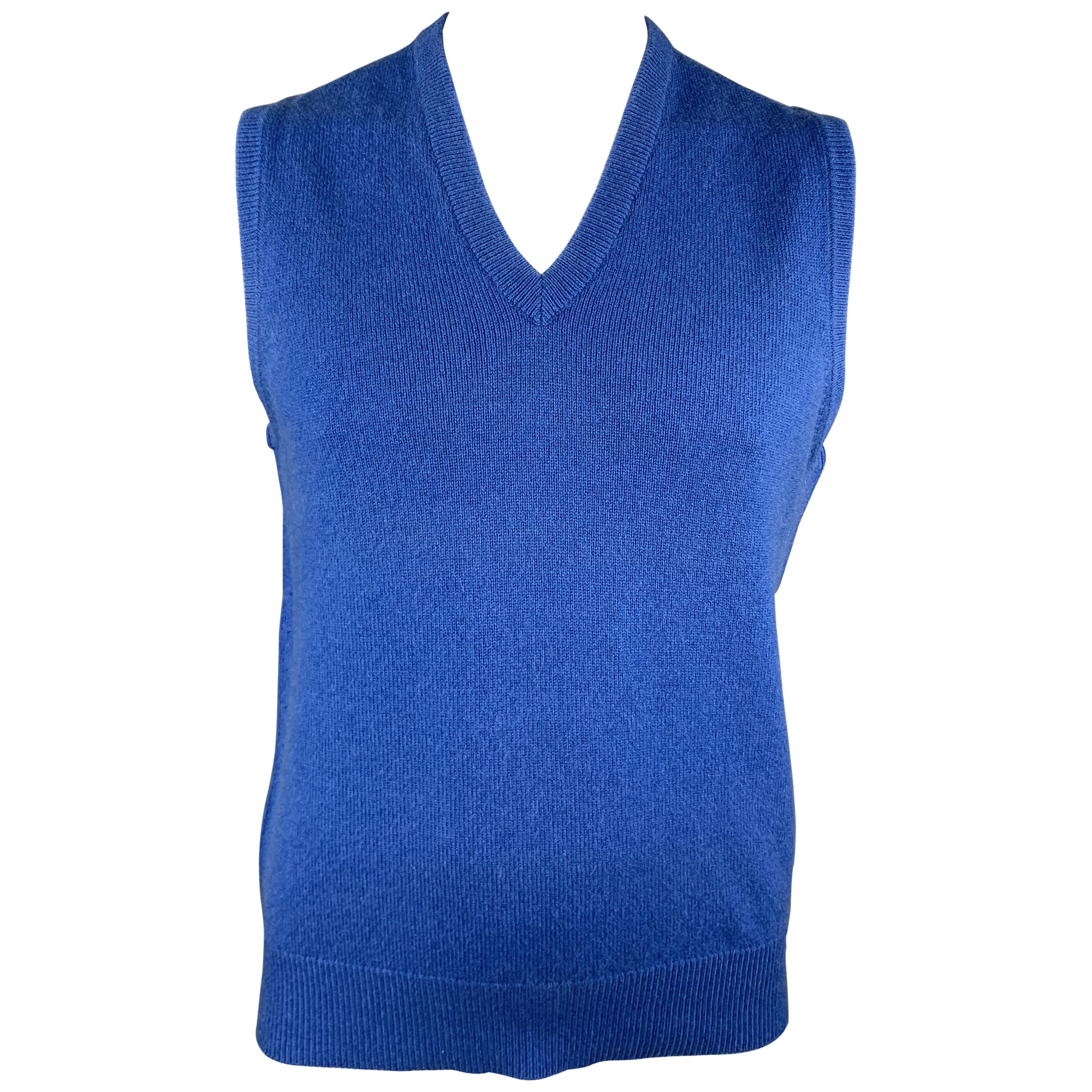 BALLANTYNE Size XL Blue Cashmere V-Neck Sweater Vest