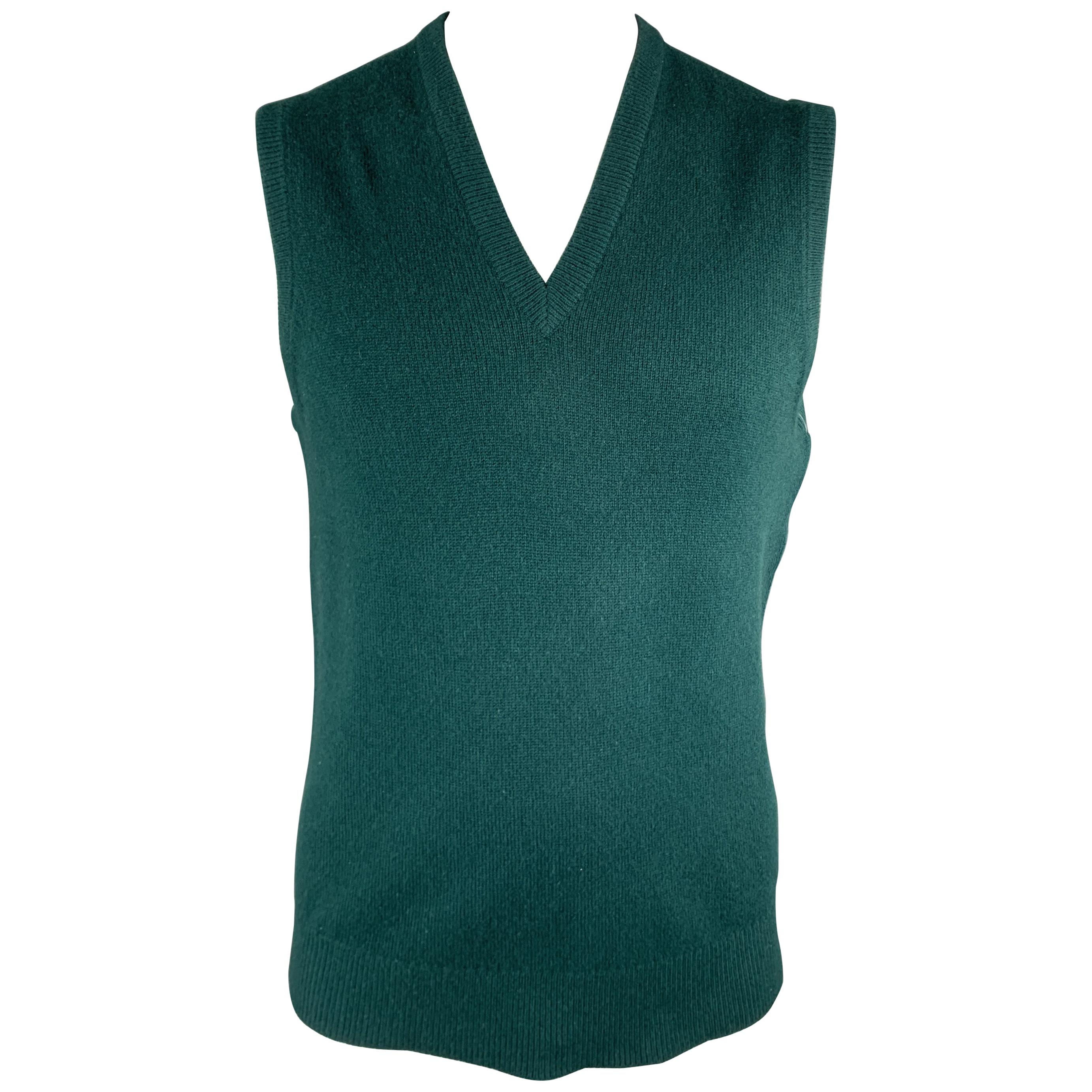 BALLANTYNE Size XL Forest Green Cashmere V-Neck Sweater Vest