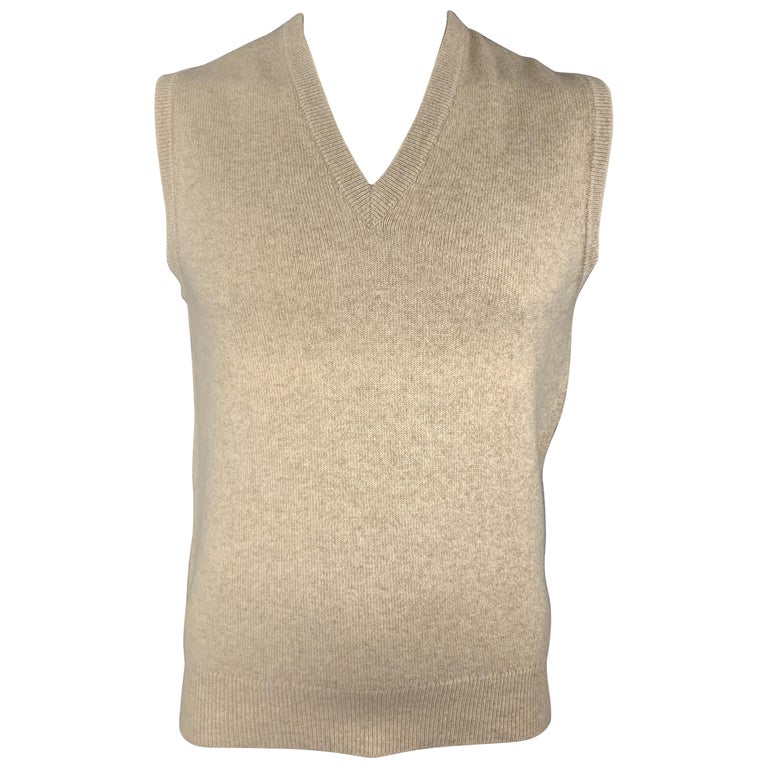 BALLANTYNE Size XL Heather Oatmeal Beige Cashmere V-Neck Sweater Vest ...