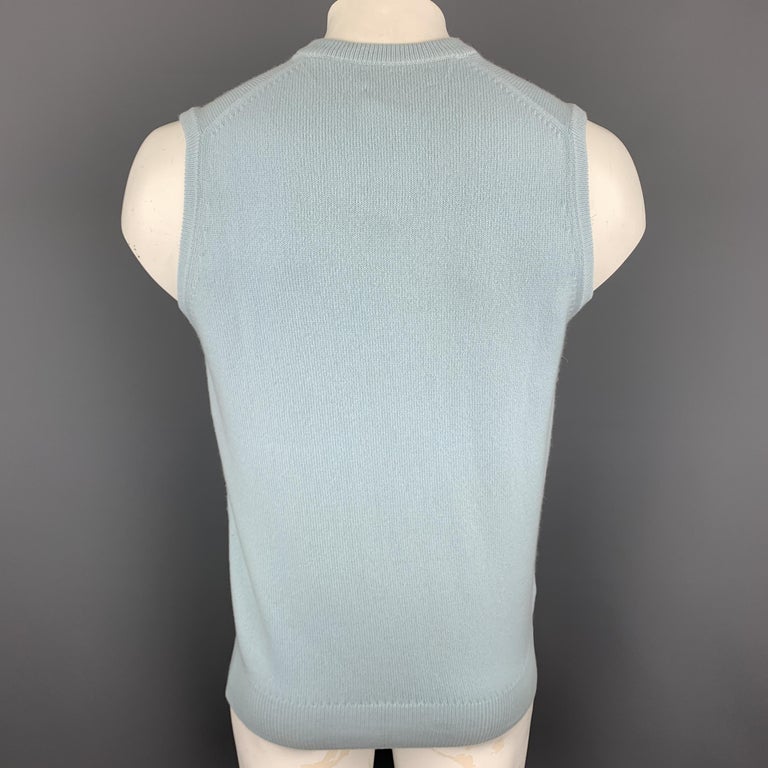 BALLANTYNE Size XL Light Blue Cashmere V-Neck Sweater Vest at 1stDibs