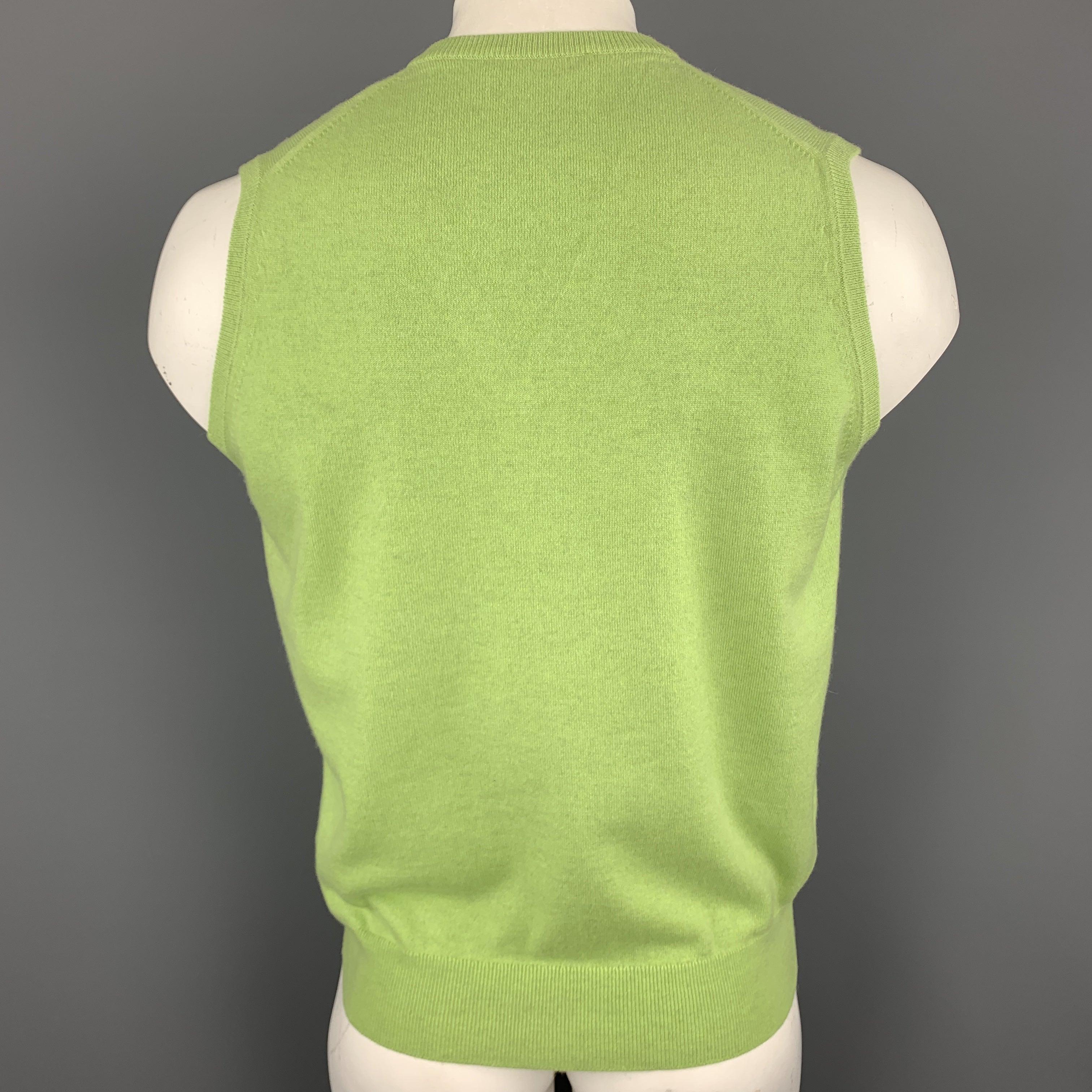 BALLANTYNE Size XL Light Green Cashmere V-Neck Sweater Vest In Excellent Condition For Sale In San Francisco, CA