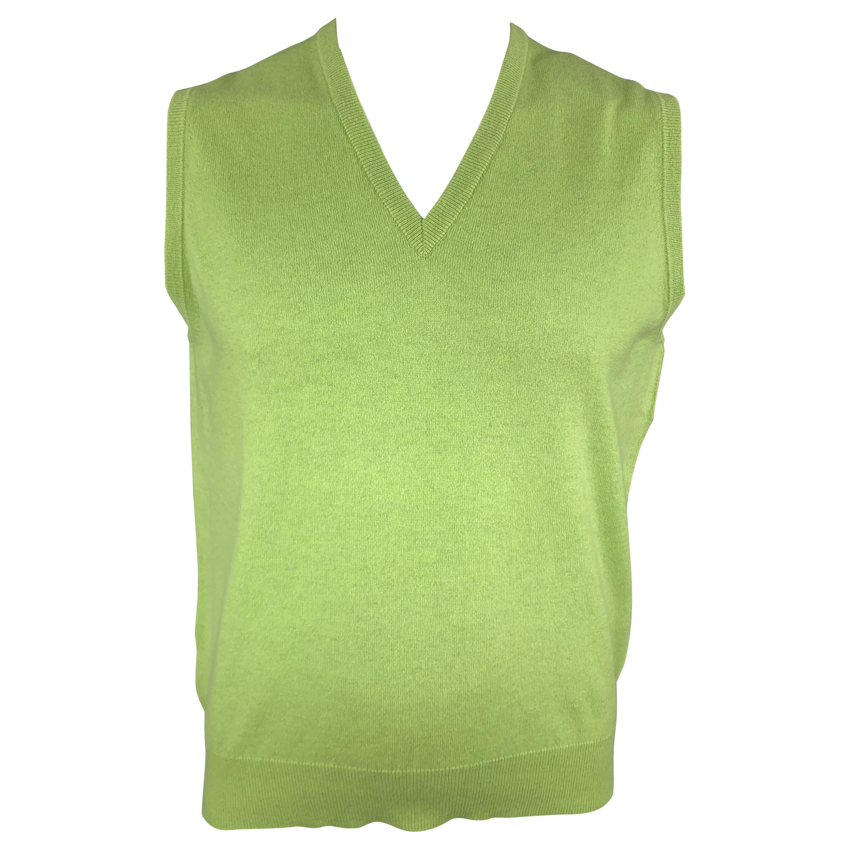 BALLANTYNE Size XL Light Green Cashmere V-Neck Sweater Vest