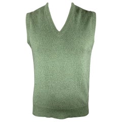 BALLANTYNE Size XL Moss Green Cashmere V-Neck Sweater Vest