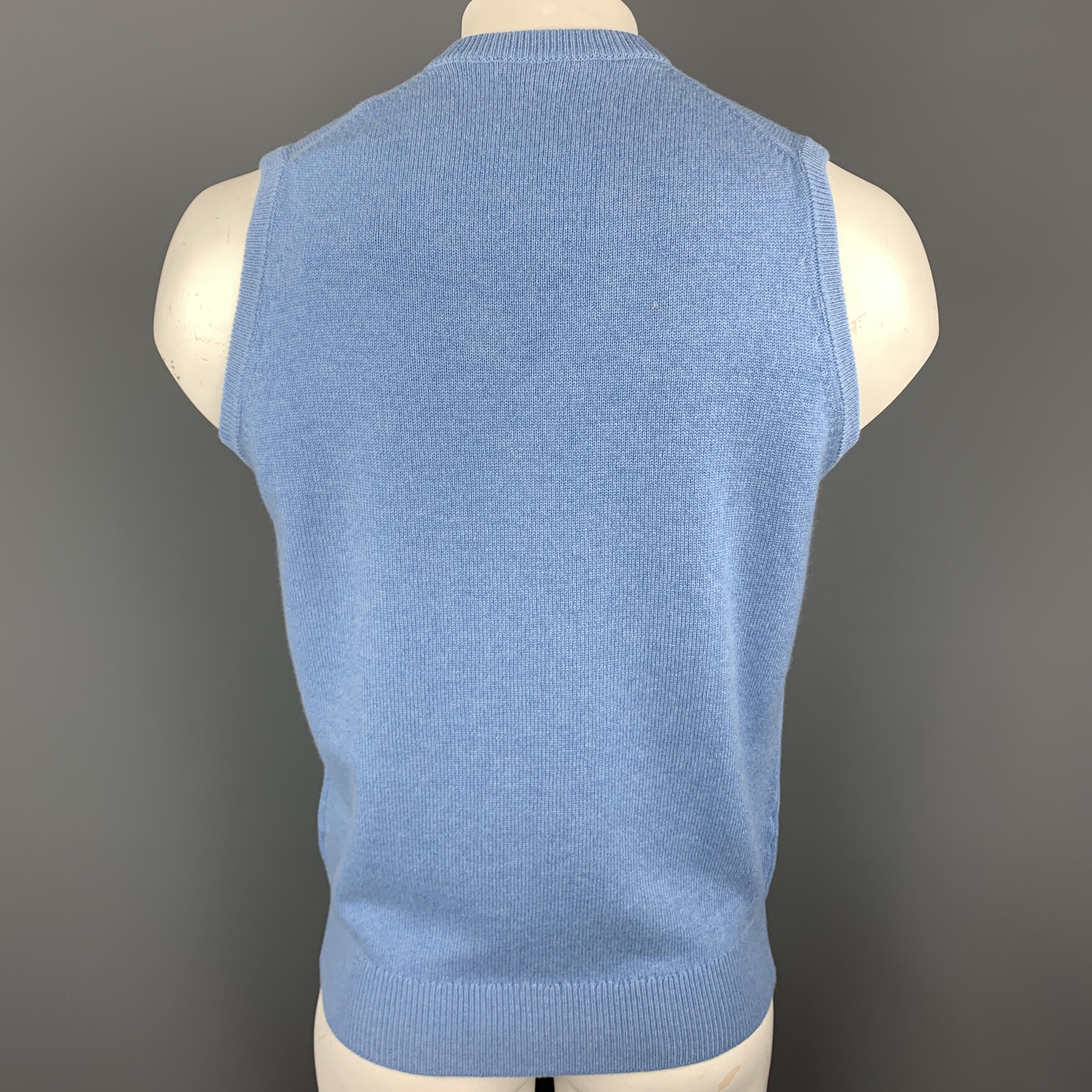 BALLANTYNE Size XL Muted Blue Knitted Cashmere V-Neck Sweater Vest In New Condition In San Francisco, CA