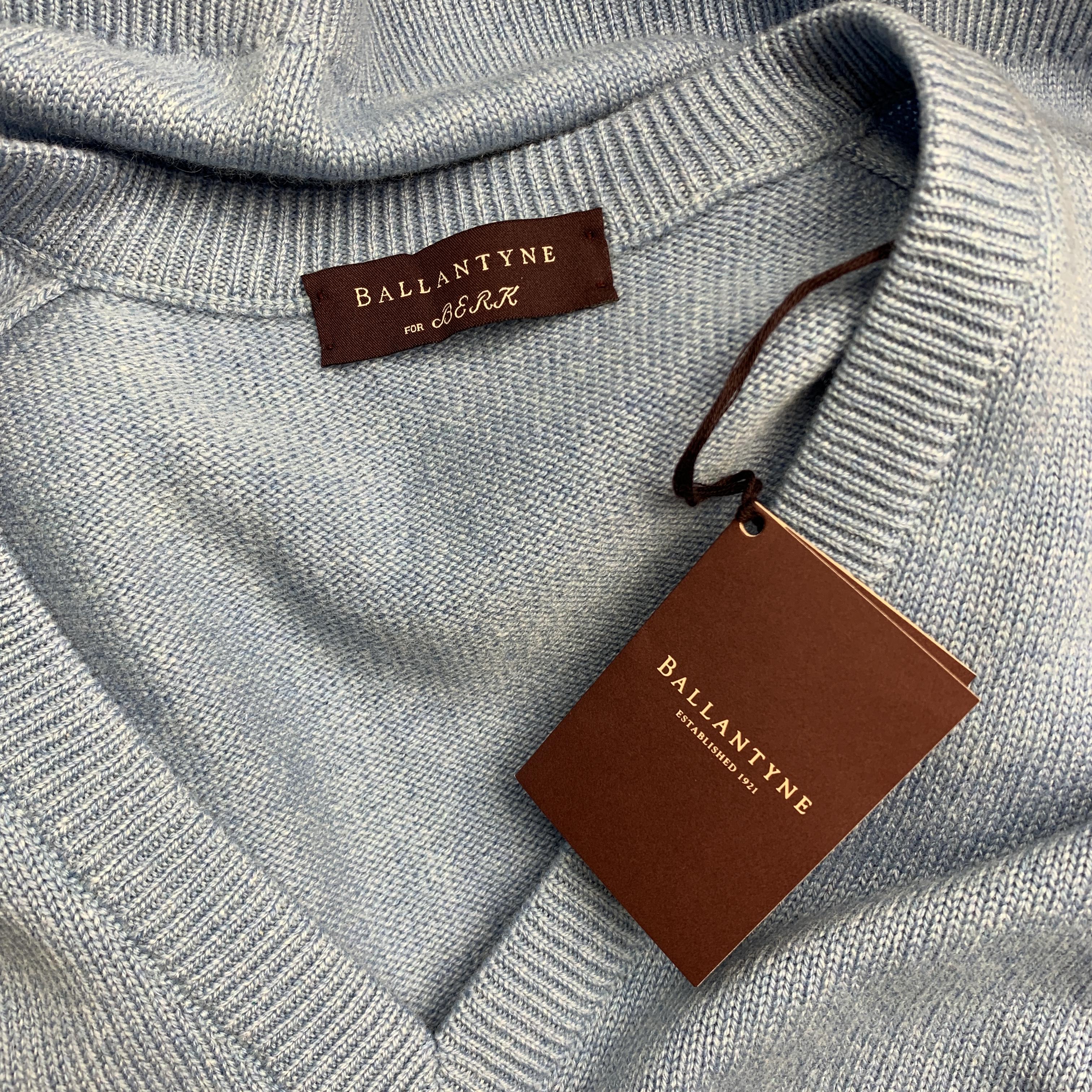 Men's BALLANTYNE Size XL Muted Blue Knitted Cashmere V-Neck Sweater Vest