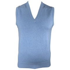 BALLANTYNE Size XL Muted Blue Knitted Cashmere V-Neck Sweater Vest