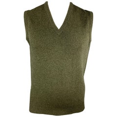 BALLANTYNE Size XL Olive Cashmere V-Neck Sweater Vest