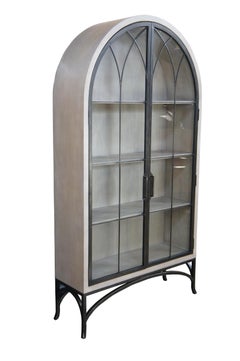 Ballard Designs Aris Glass Door Cabinet Modern Dome Oak Bookcase Curio Vitrine