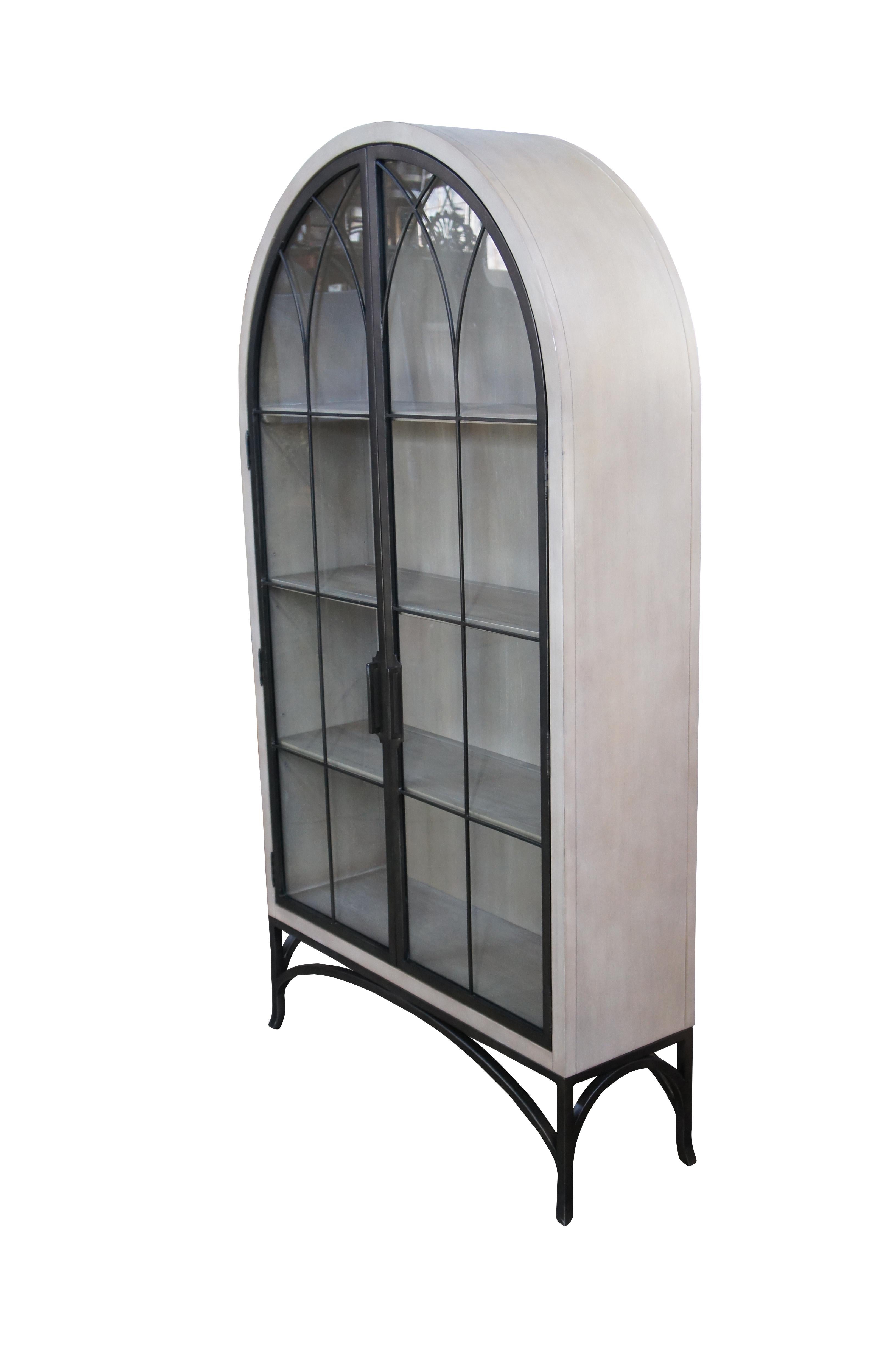 Gothic Ballard Designs Aris Glass Door Cabinet Modern Dome Oak Bookcase Curio Vitrine For Sale