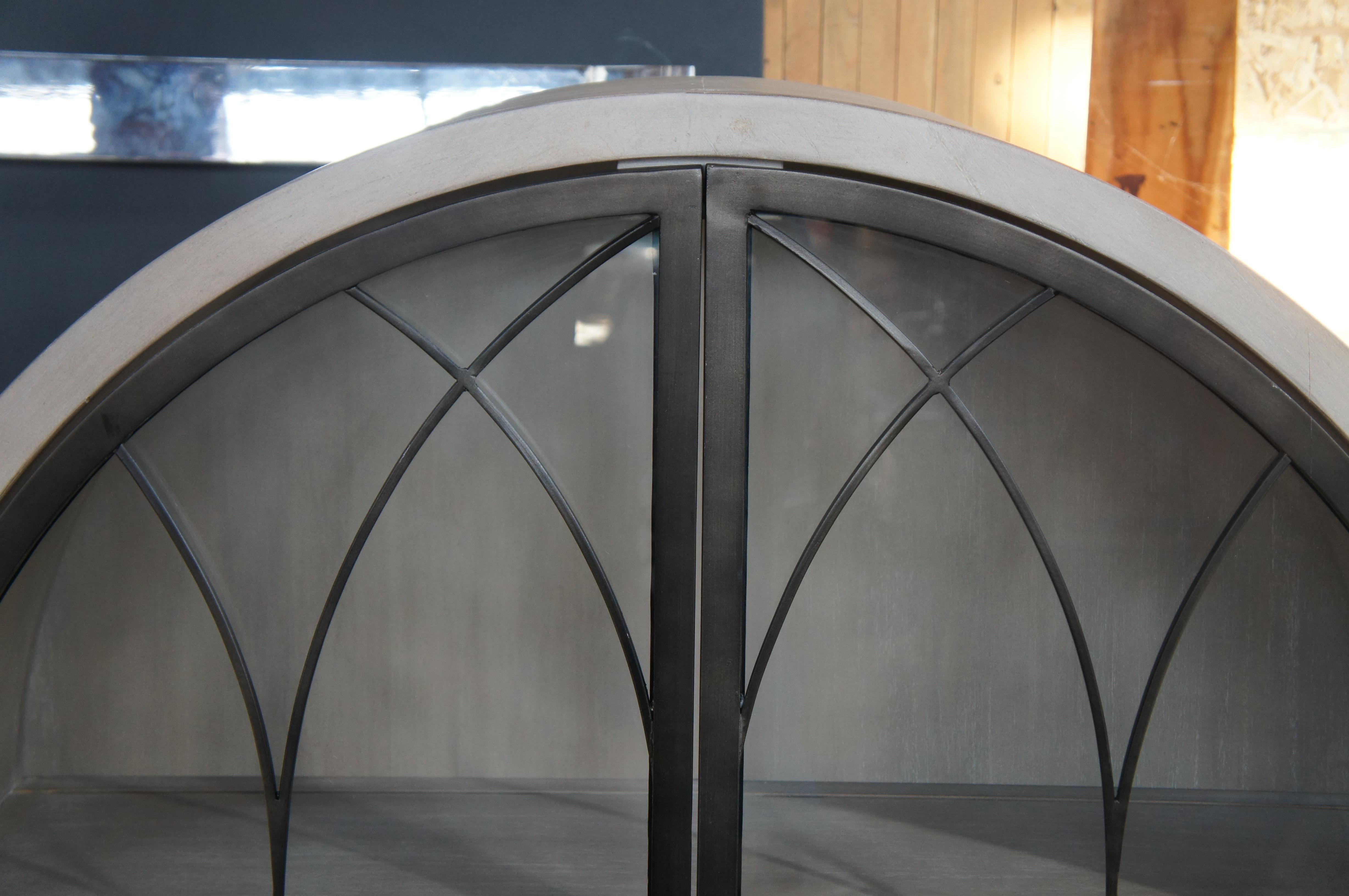 Ballard Designs Aris Glass Door Cabinet Modern Dome Oak Bookcase Curio Vitrine For Sale 1