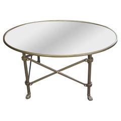 Ballard Designs Brass Oval Olivia Smoked Glass Mirror Coffee Cocktail Table