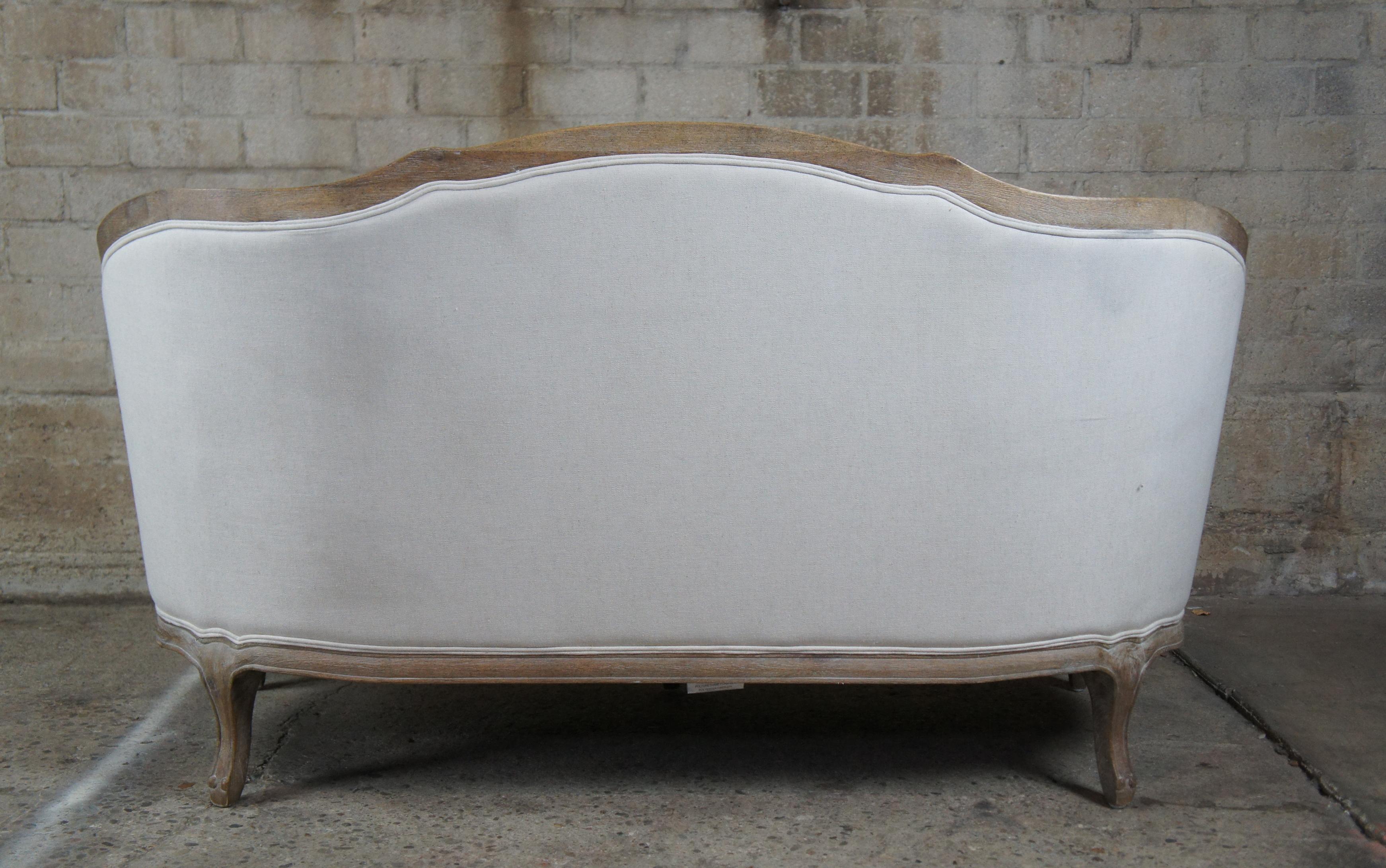 Ballard Designs French Louis XV Inspired Oak Sofia Upholstered Settee Love Seat In Good Condition In Dayton, OH