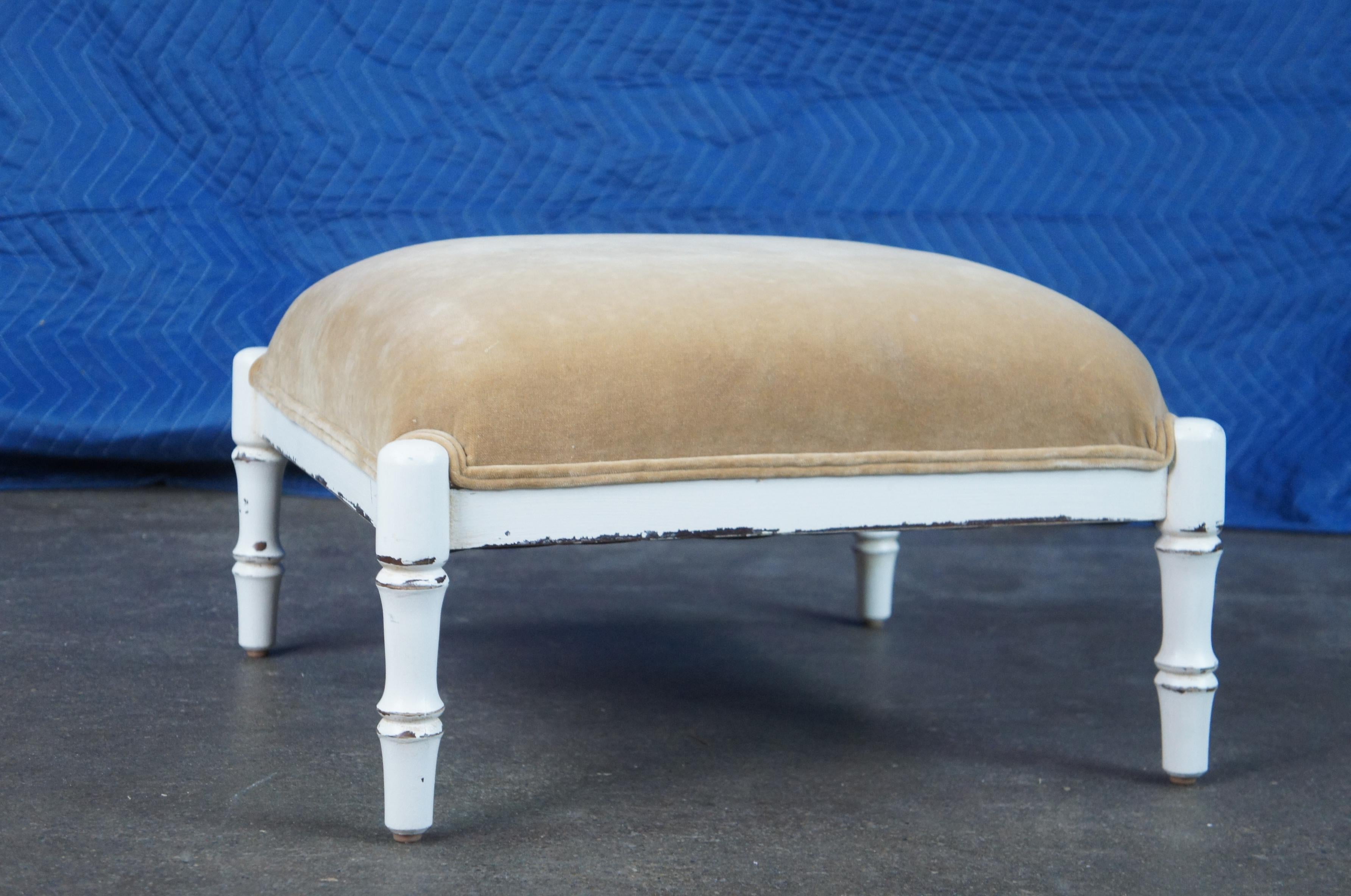 20th Century Ballard Designs Suede Foot Rest Stool Ottoman Pouf Bench Seat Square Chic