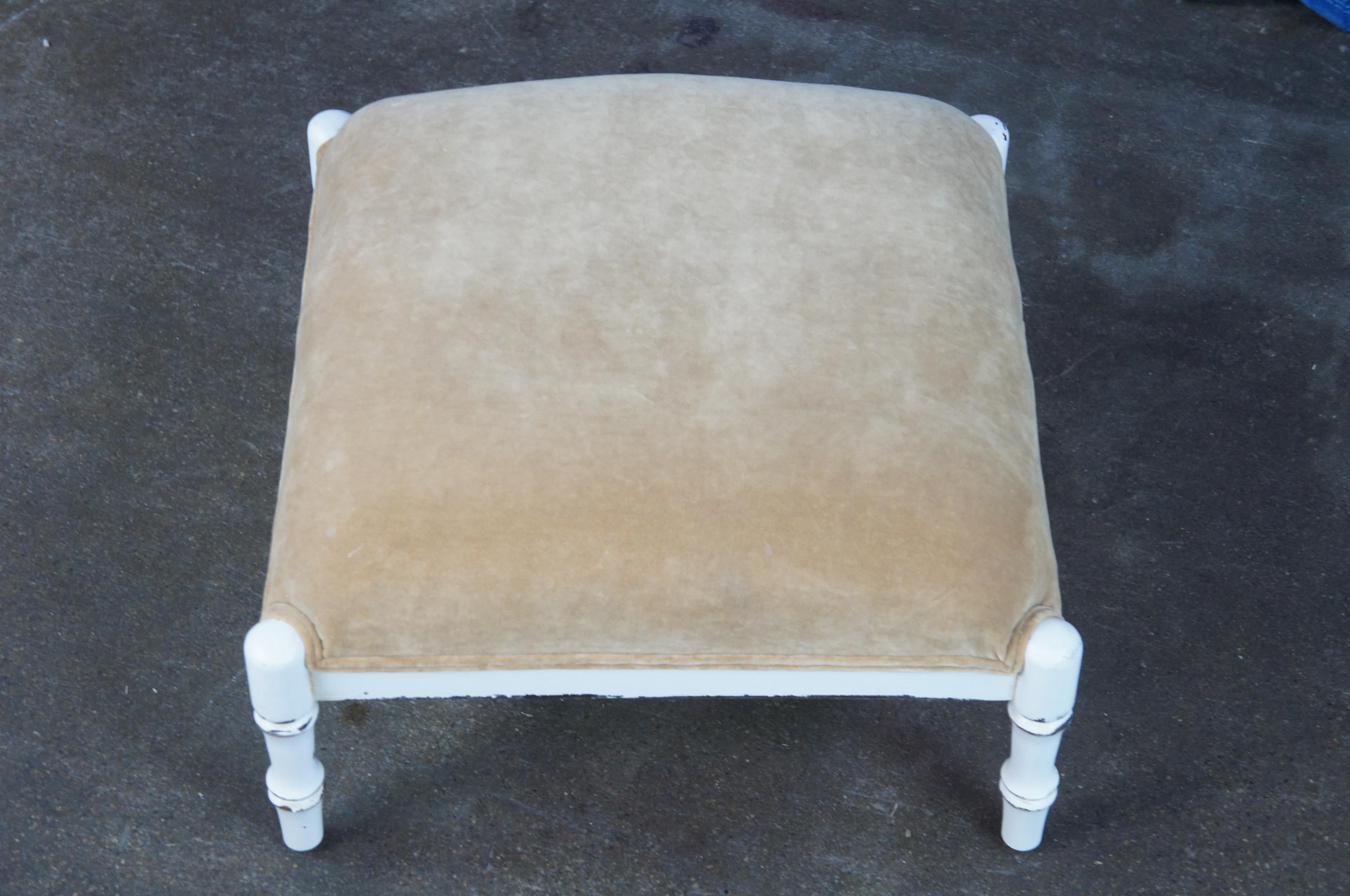 Ballard Designs Suede Foot Rest Stool Ottoman Pouf Bench Seat Square Chic 1