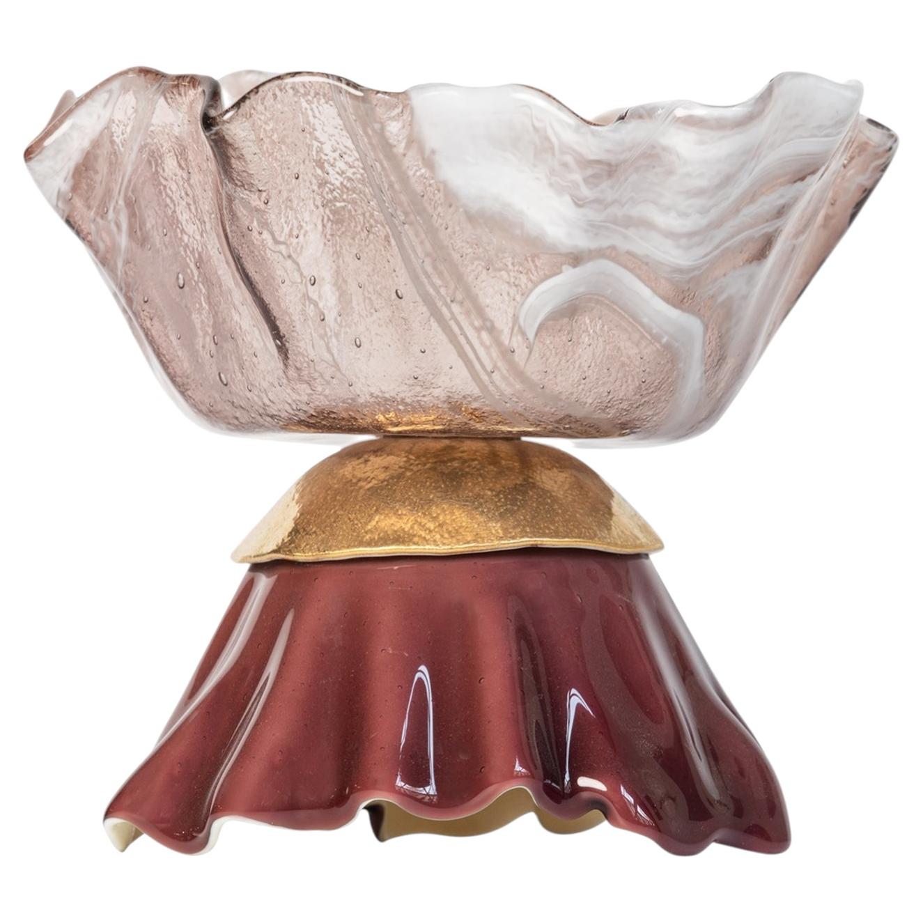 Ballarina Gold and Pink Marble effect Murano Glass Sculptural Bowl For Sale