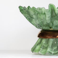 Ciotola scultorea in vetro di Murano effetto marmo verde salvia e oro rosso Ballarina