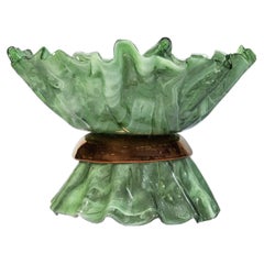 Ciotola scultorea in vetro di Murano effetto marmo verde salvia e oro rosso Ballarina