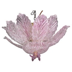 Ballarò, Italian Pink Murano Glass Leaves Ceiling Light or Flush Mount, 1970s