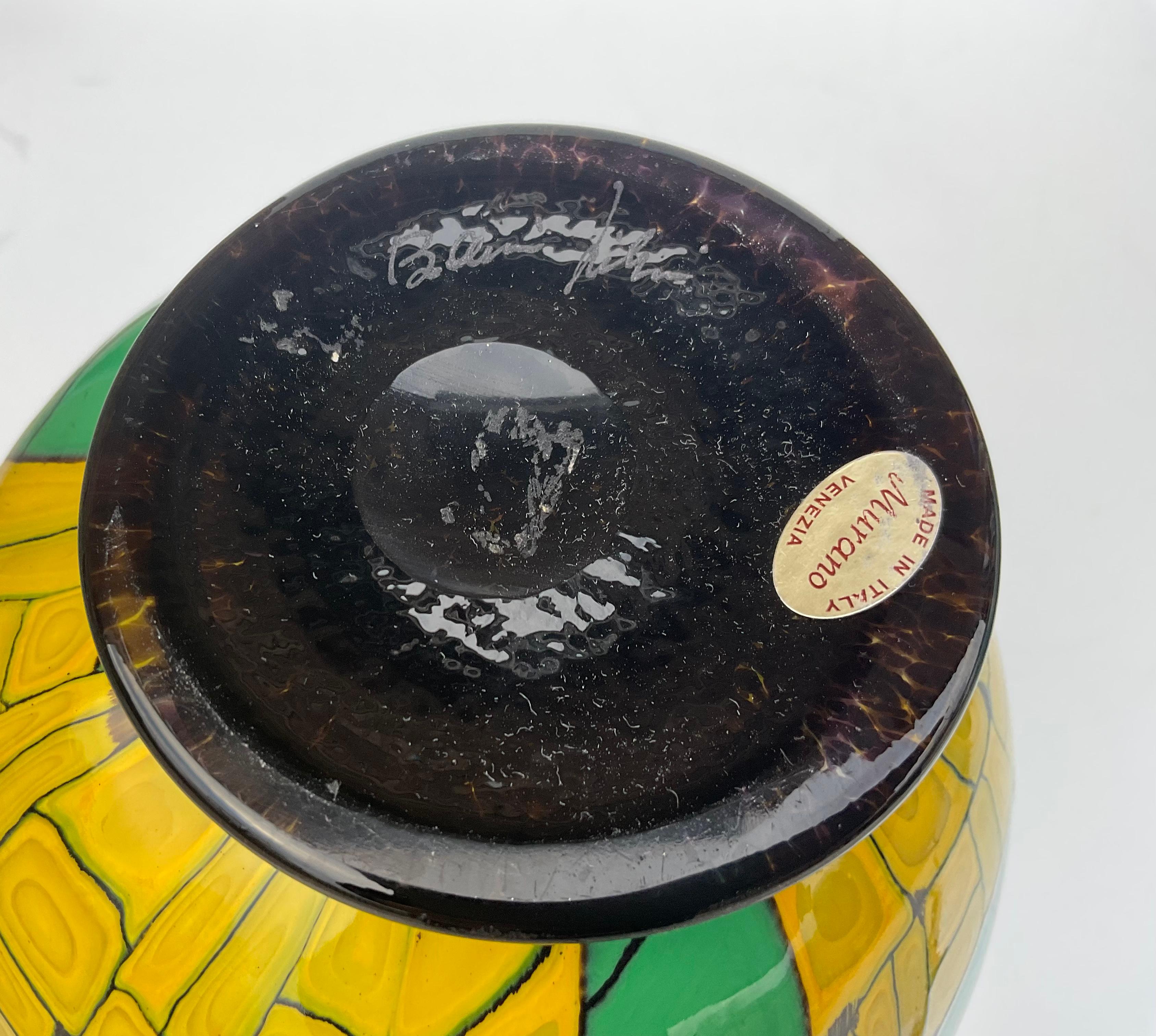 Ballerin Murano Art Glass Vase Yellow Murrine Decorated Signed By The Ballerin Murano Art Glass Vase Yellow Murrine Decorated Signed By The