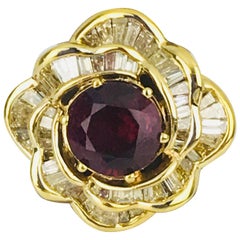 Ballerina 3.00 Carat Diamond, 18 Karat Ring with Rhodolite Garnet Retro Centre