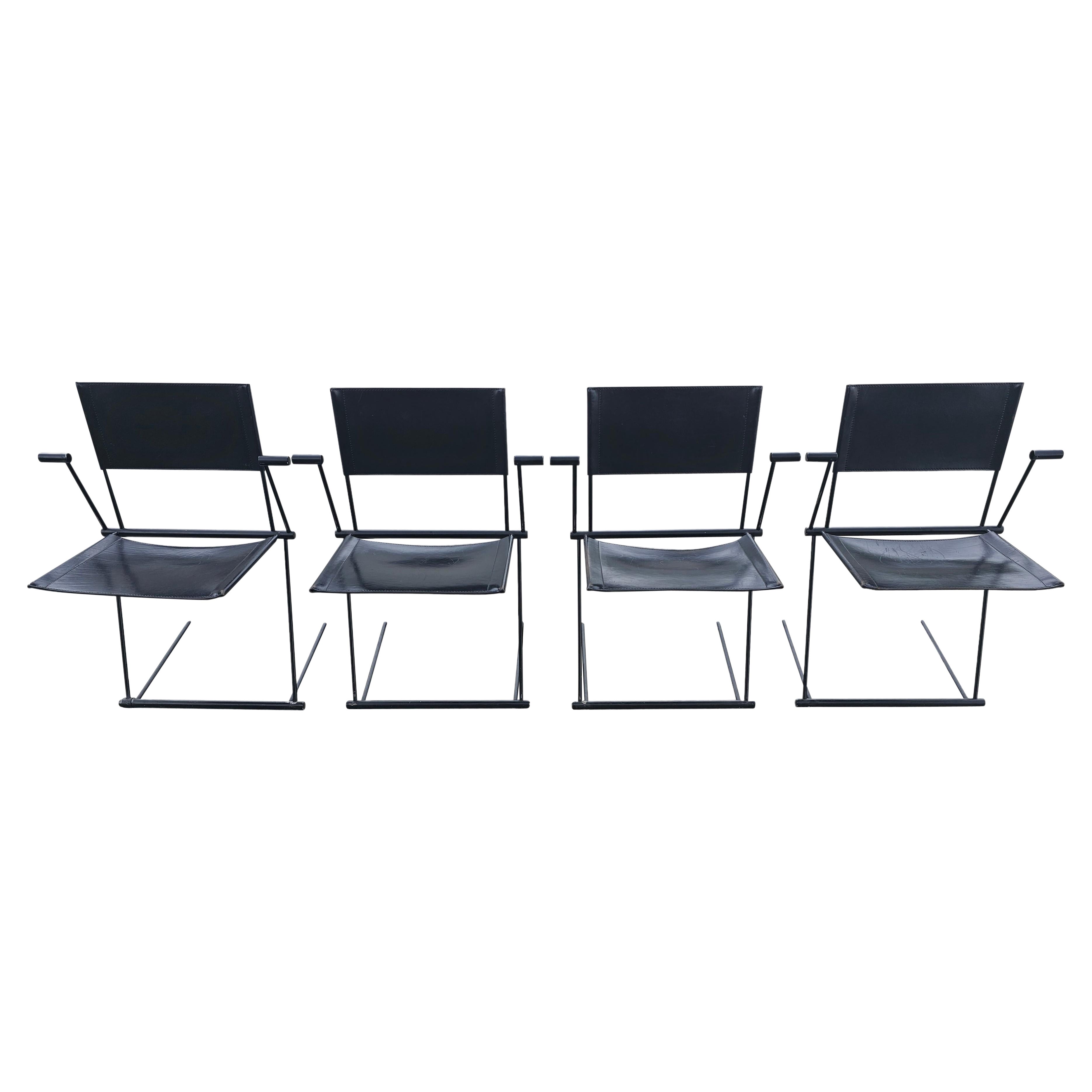 Ballerina Chairs in black leather by Herbert Ohl for Matteo Grassi, Italy 1990s For Sale