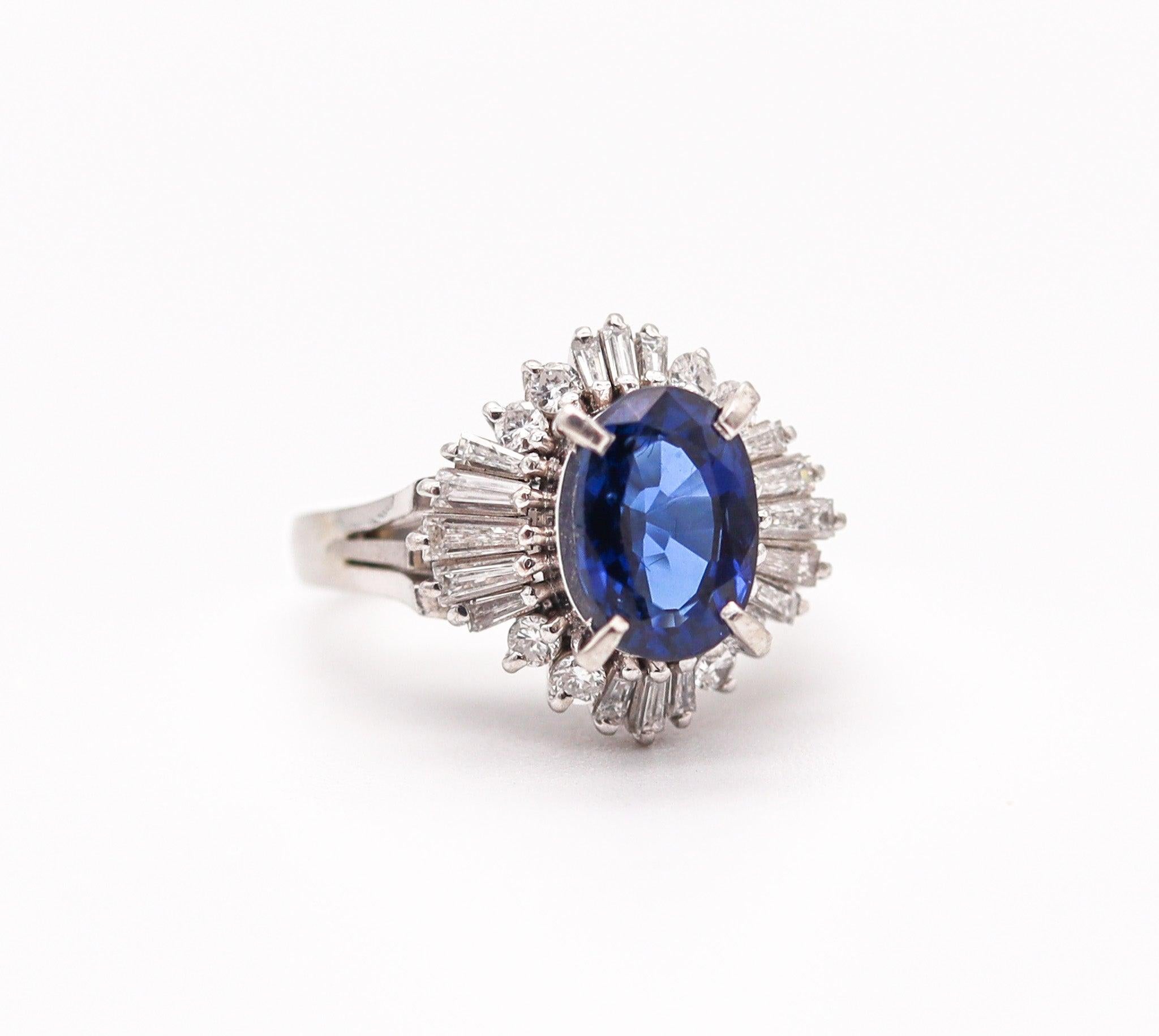 Modern BALLERINA Classic Ring In Platinum With 2.38 Ctw In Sapphires And Diamonds For Sale