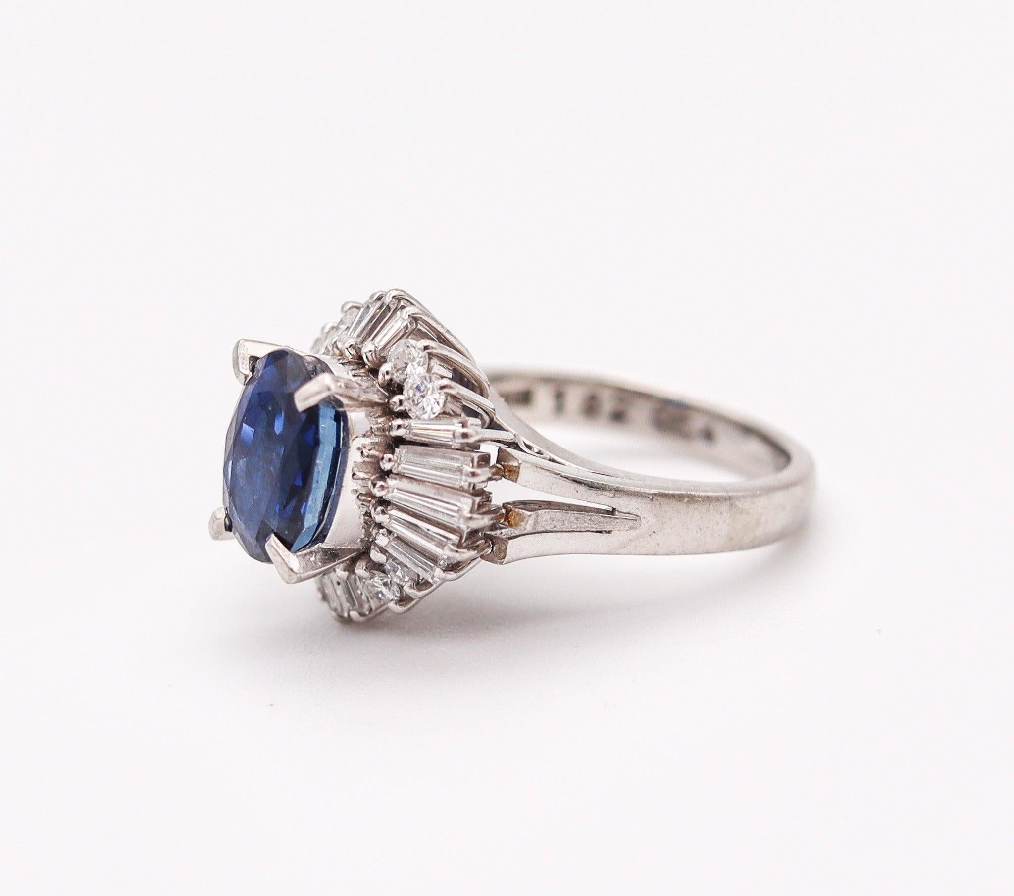 Oval Cut BALLERINA Classic Ring In Platinum With 2.38 Ctw In Sapphires And Diamonds For Sale